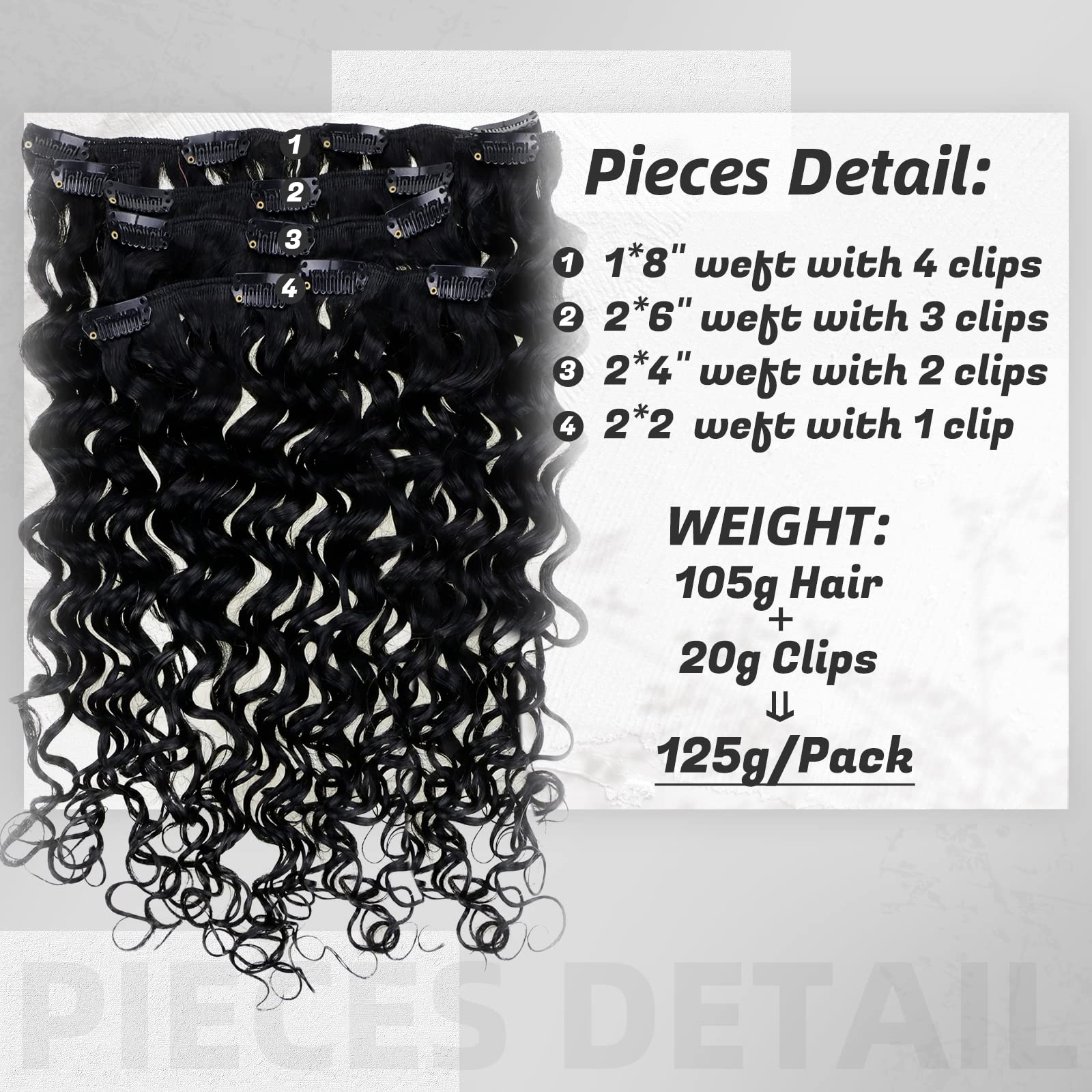 Hetto Curly Clip In Human Hair Extensions Full Head Natural Black Clip In Hair Extensions Remy Hair Water Wavy Clip On Extension