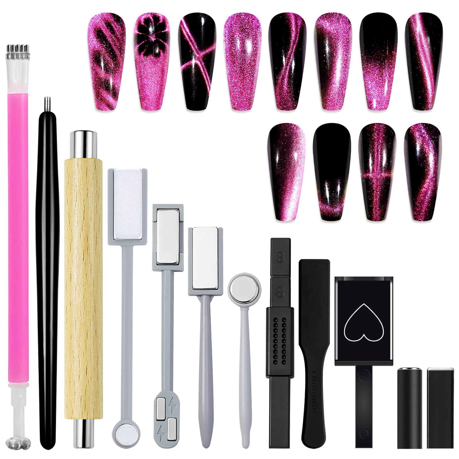 Laza 12 Pcs Nail Magnet Set, Super Strong Cylinder Magnet, Heart Magnet For Nails Double-Head Magnet Wands For Magnetic Nails, 9
