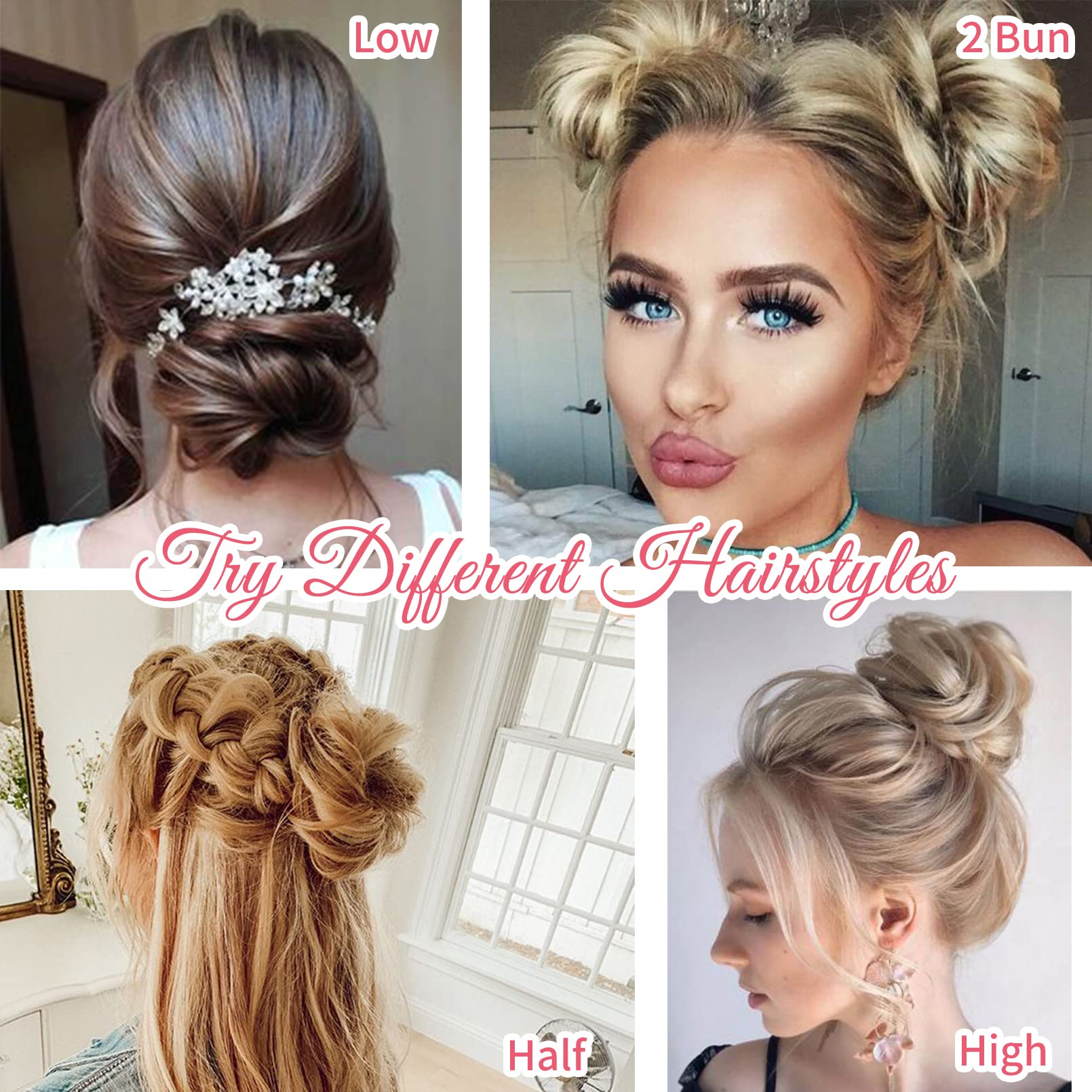 HOOJIH Messy Bun Hair Piece, Super Long Tousled Updo Hair Bun Extensions Wavy Hair Wrap Ponytail Hairpieces Hair Scrunchies with