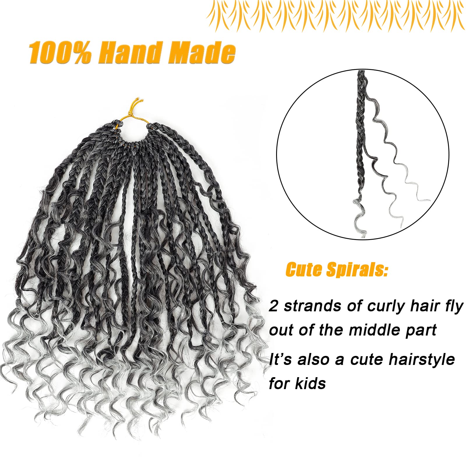 Goddess Box Braids Crochet Hair For Woman 12 Inch 7 Packs Short Pre-Looped Crochet Box Braids Curly Ends Bohemian Hippie Crochet