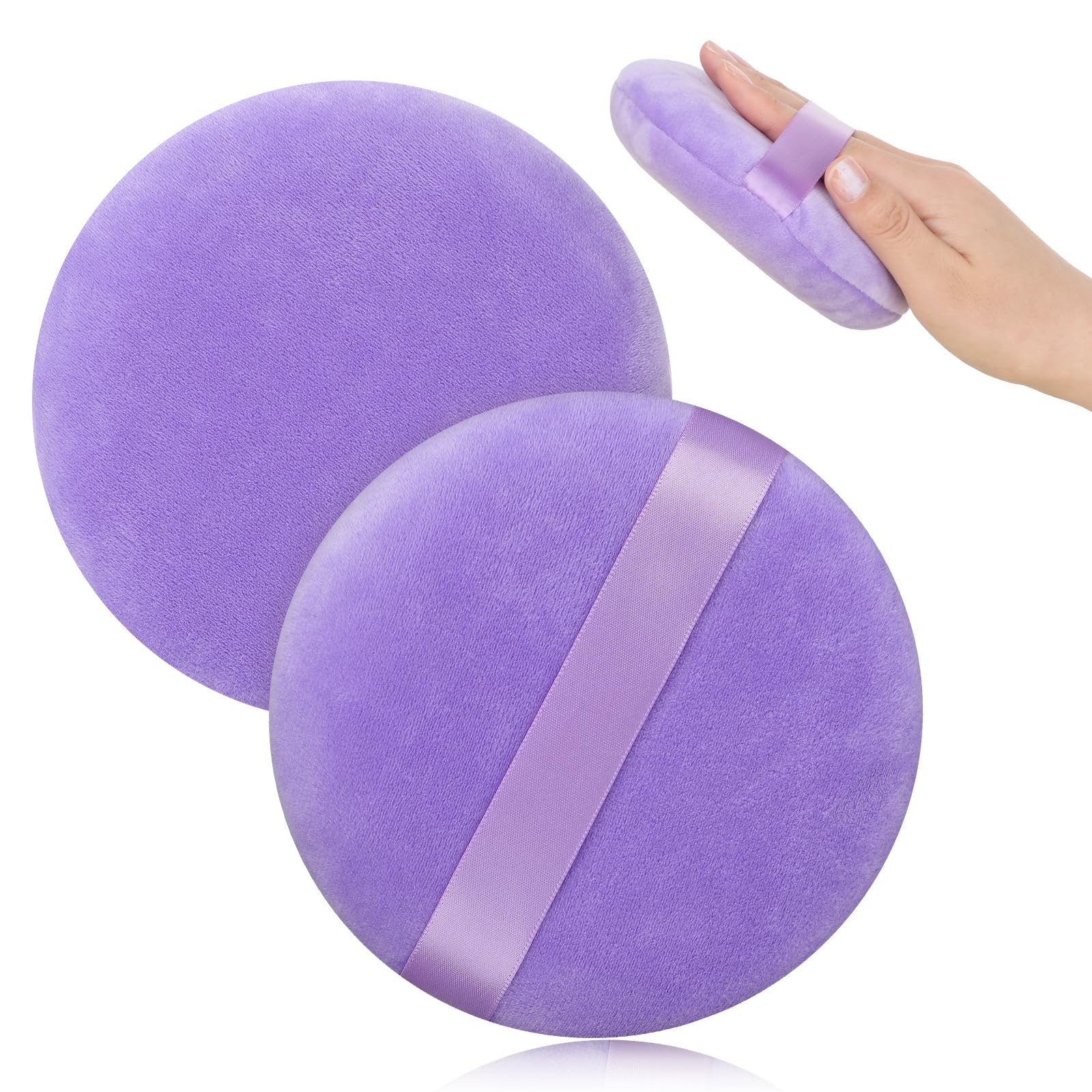 Large Size Powder Puff, 5 Inches Ultra Soft Velour Setting Powder Puffs Washable Round Makeup Sponge Applicator For Face Cleanin