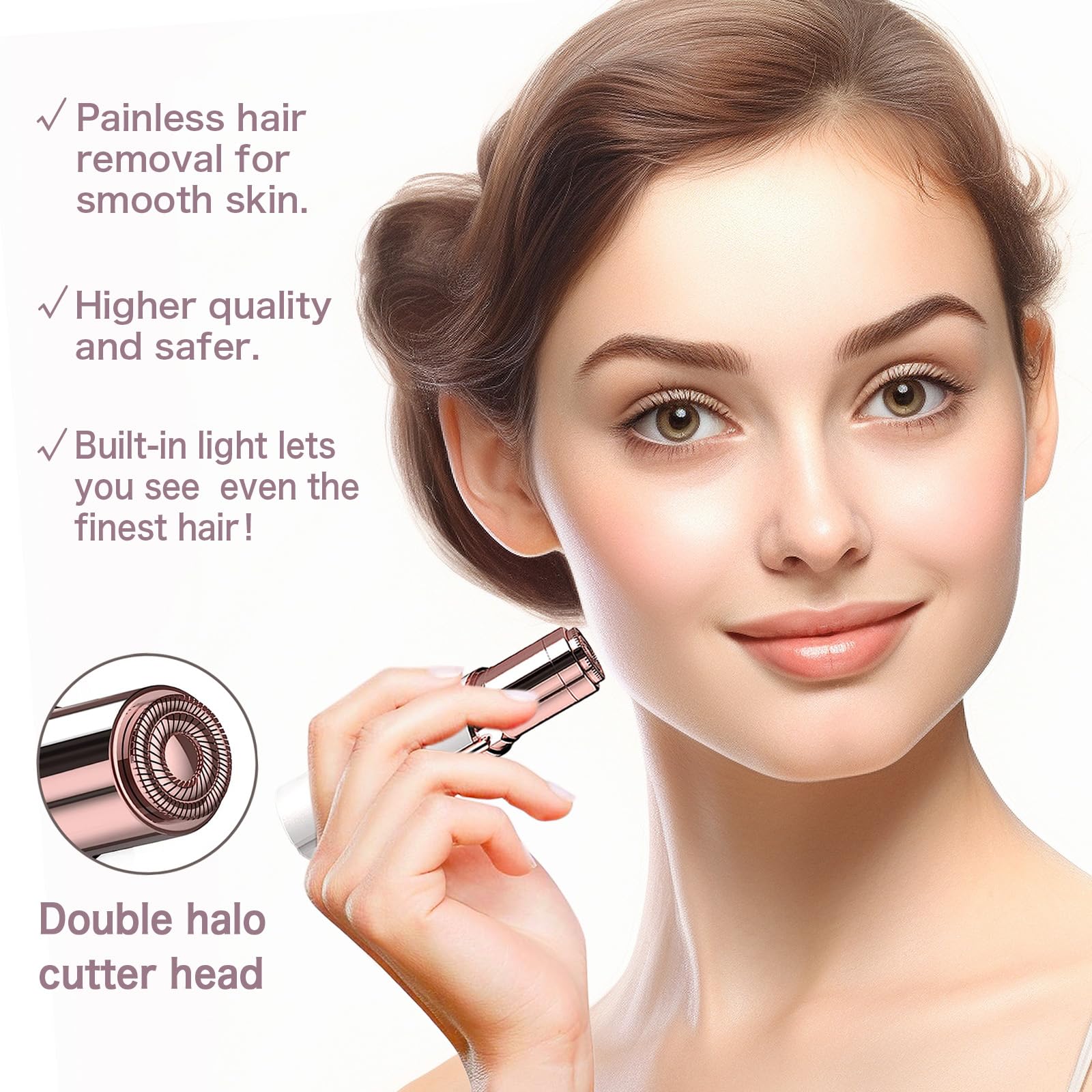 Facial Hair Removal For Women, Painless Hair Removal Device Lady Face Electric Razor For Lip, Chin,Arms With Usb Rechargeable In