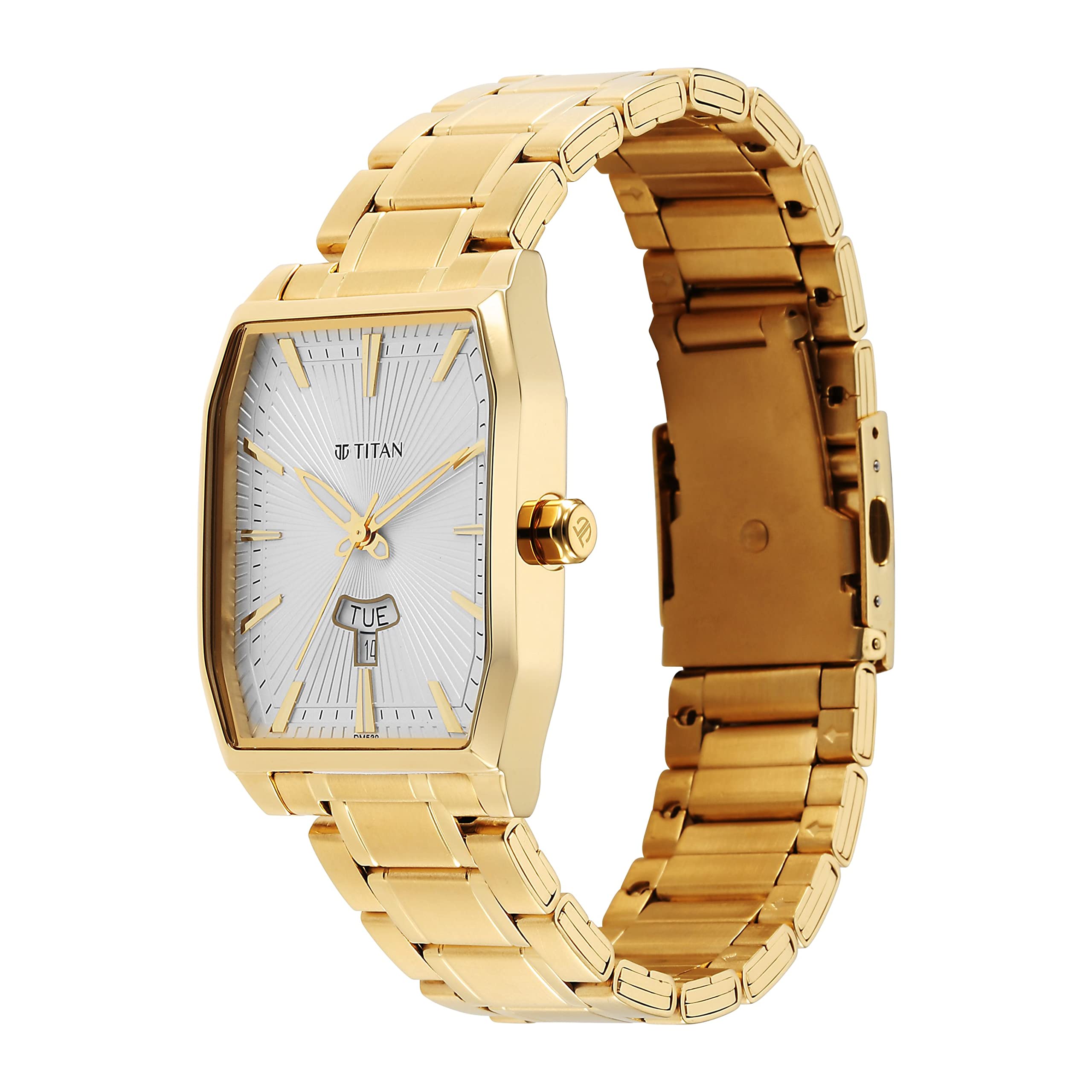 Titan Regalia Analog With Day And Date Opulent White Dial Watch For Men-Ns1876Ym02, Yellow Plating, Free Size, Classic