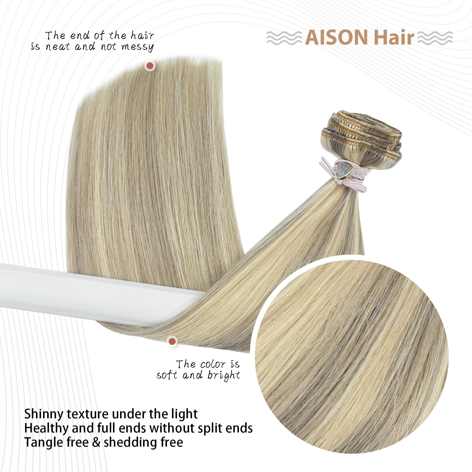 Clip in Hair Extensions Real Human Hair 70G Light Ash Blonde/Bleach Blonde 100% Remy Human Hair Clip in Extensions Soft Silky St