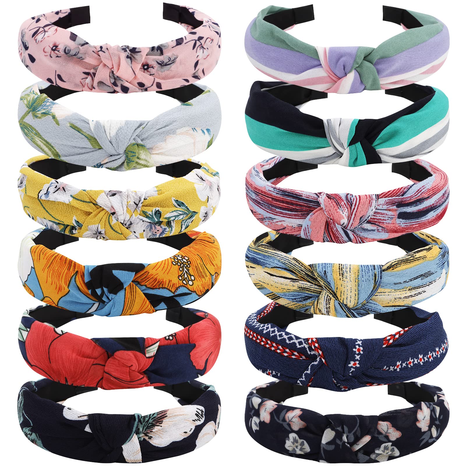 VELSCRUN 12 Pcs Womens Headbands Knotted Headbands for Women Girls Wide Headbands Boho Bandeau Knot Turban Headband Hair Band El