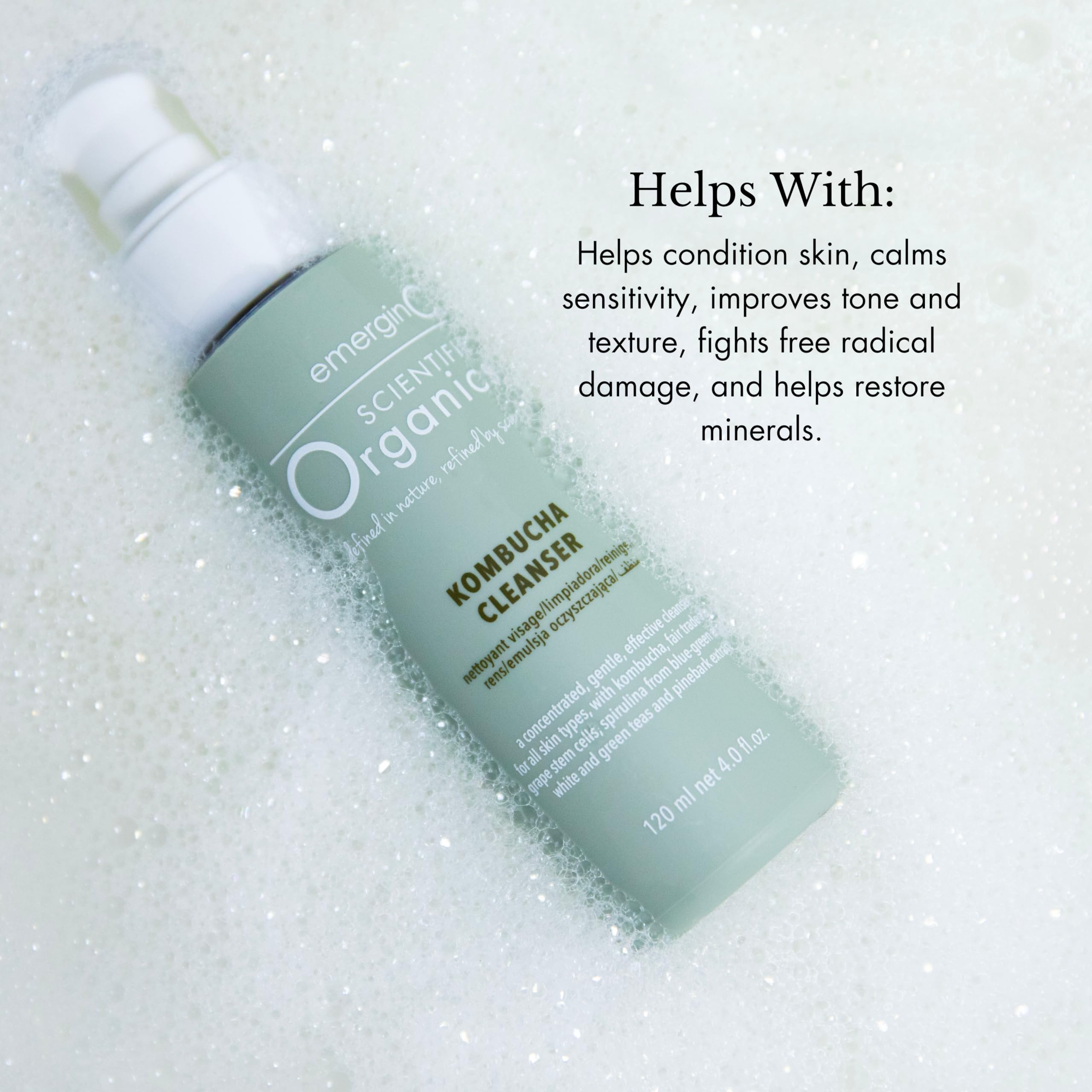 emerginC Scientific Organics Kombucha Cleanser - Nutrient Powerhouse Face Wash with Aloe Vera + Plant Stem Cells to Help Visibly