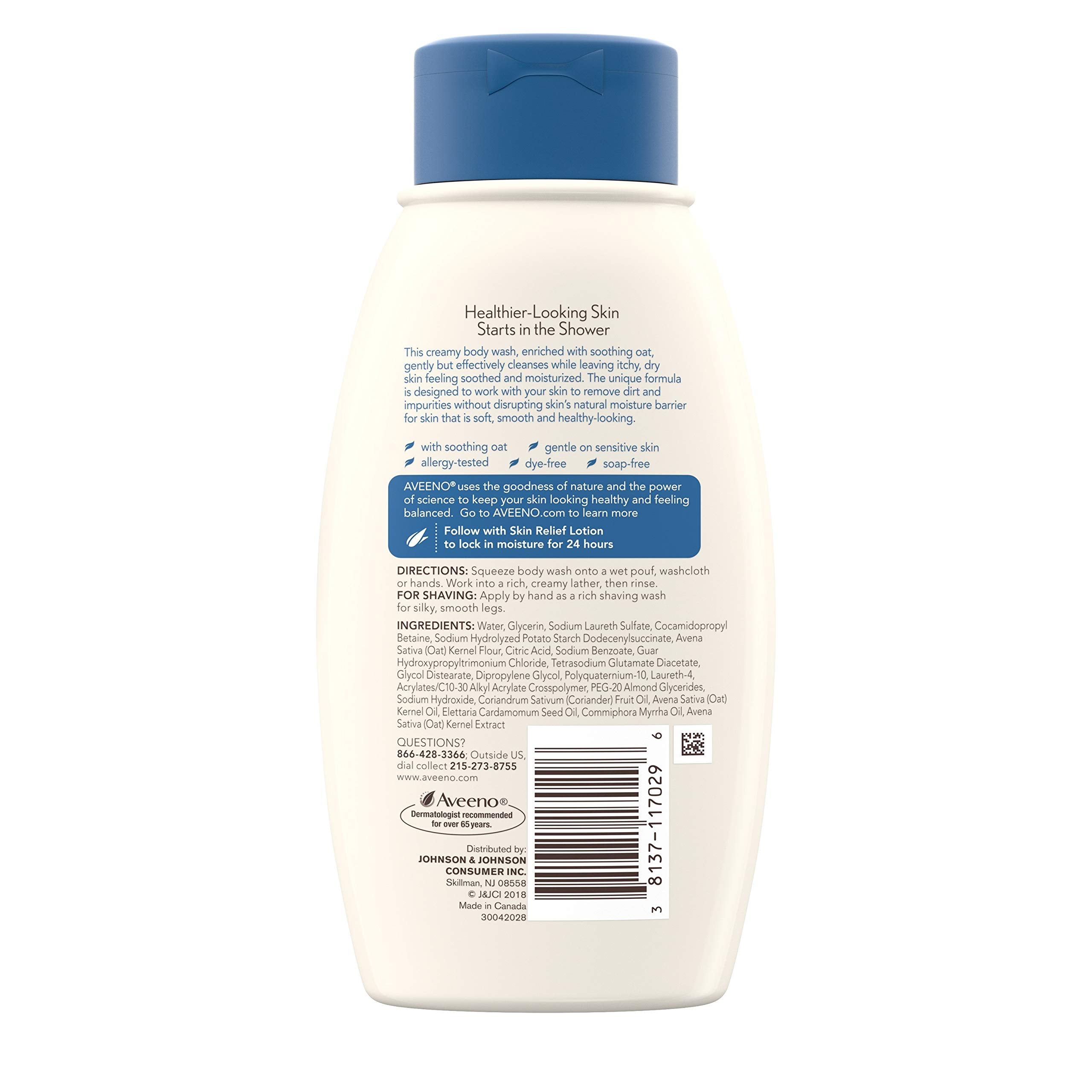 Aveeno Active Naturals Skin Relief Body Wash, Fragrance Free, 12 Fl Oz (Pack Of 1)