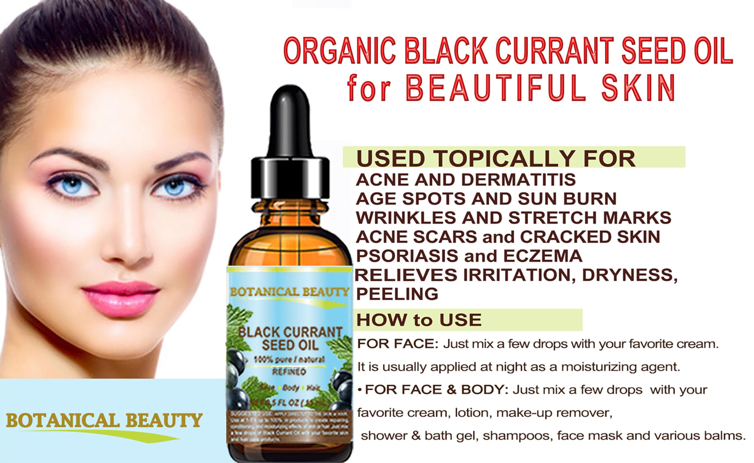 Black Currant Seed Oil 100% Pure Natural Undiluted Refined Cold Pressed Carrier Oil. 1 Fl.Oz. - 30 Ml For Face, Skin, Hair, Lip,