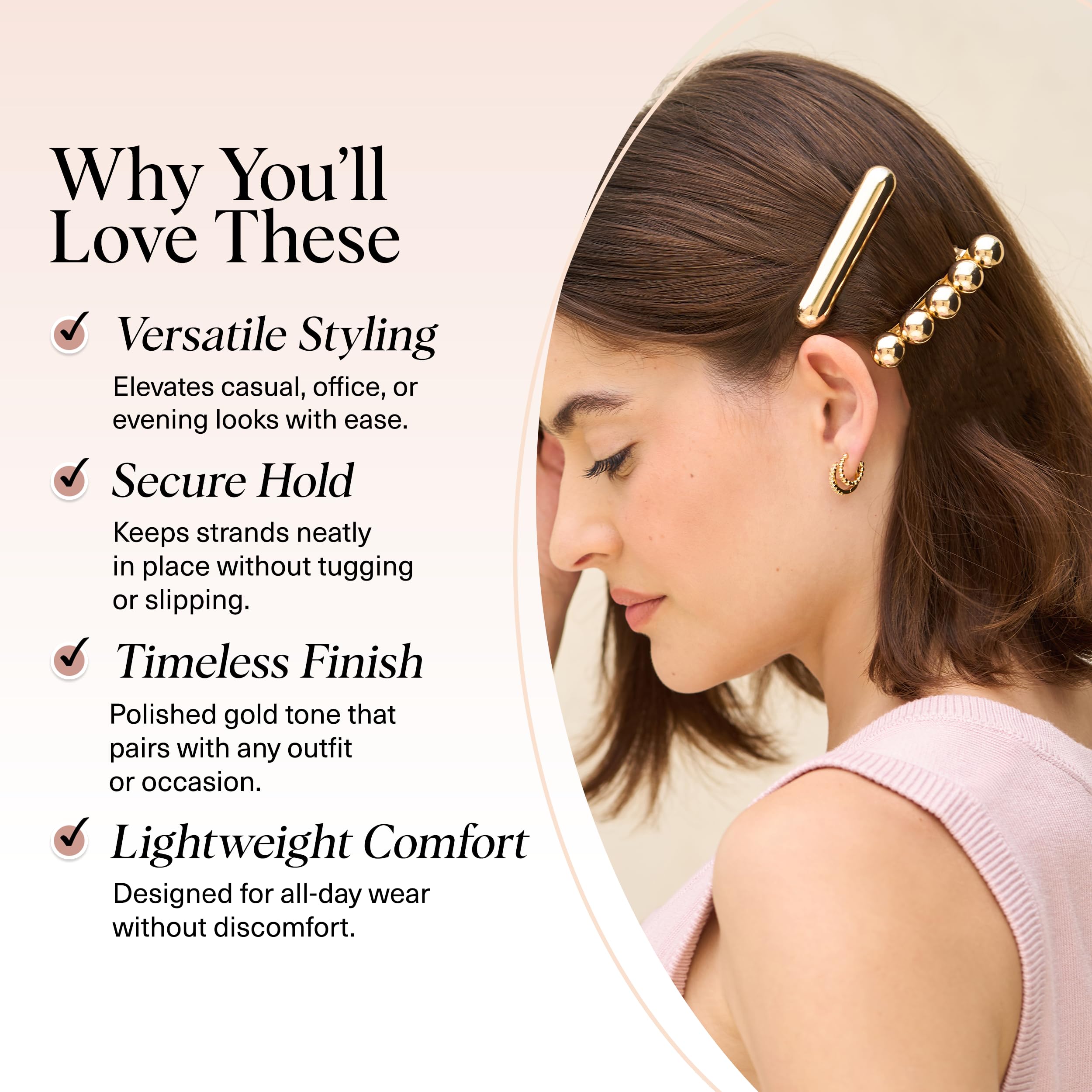 Kitsch Gold Hair Barrettes For Women - Stylish, Durable & Elegant Metal Hair Clips for Everyday or Special Occasions - Cloud & B