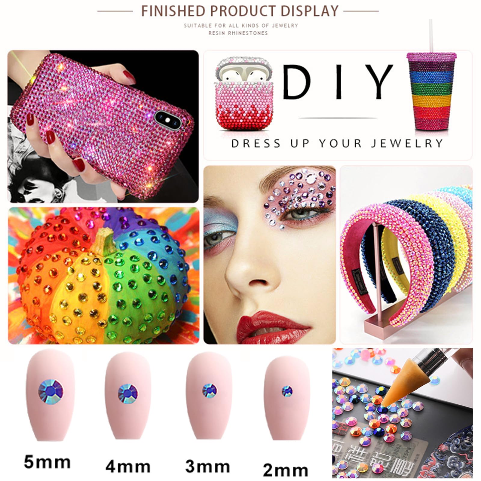 RODAKY Resin Rhinestones Kits 2/3/4/5mm Flatback Jelly Rhinestones Bulk Bedazzling Crystal Gems Beads Stone for Manicure DIY Cra