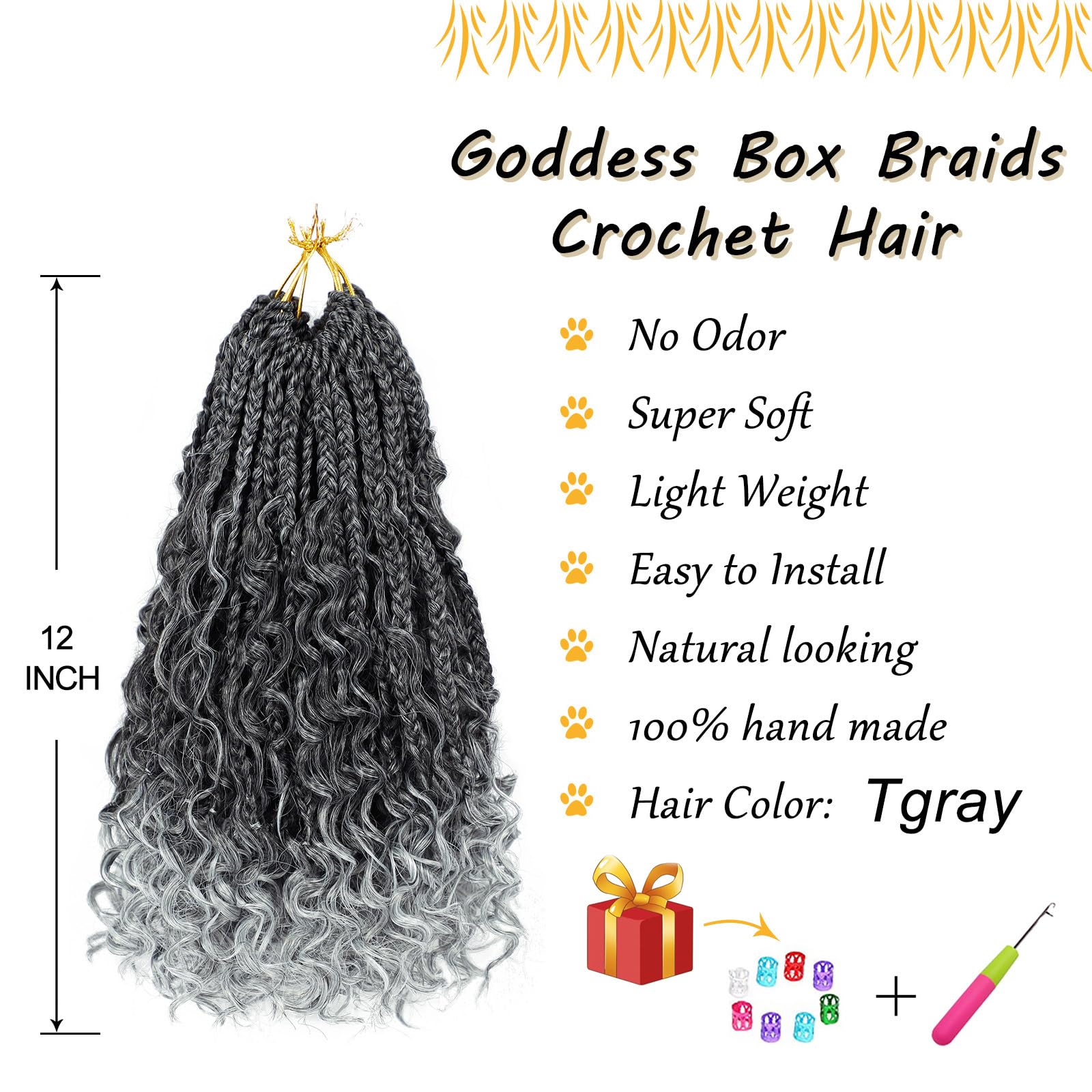 Goddess Box Braids Crochet Hair For Woman 12 Inch 7 Packs Short Pre-Looped Crochet Box Braids Curly Ends Bohemian Hippie Crochet
