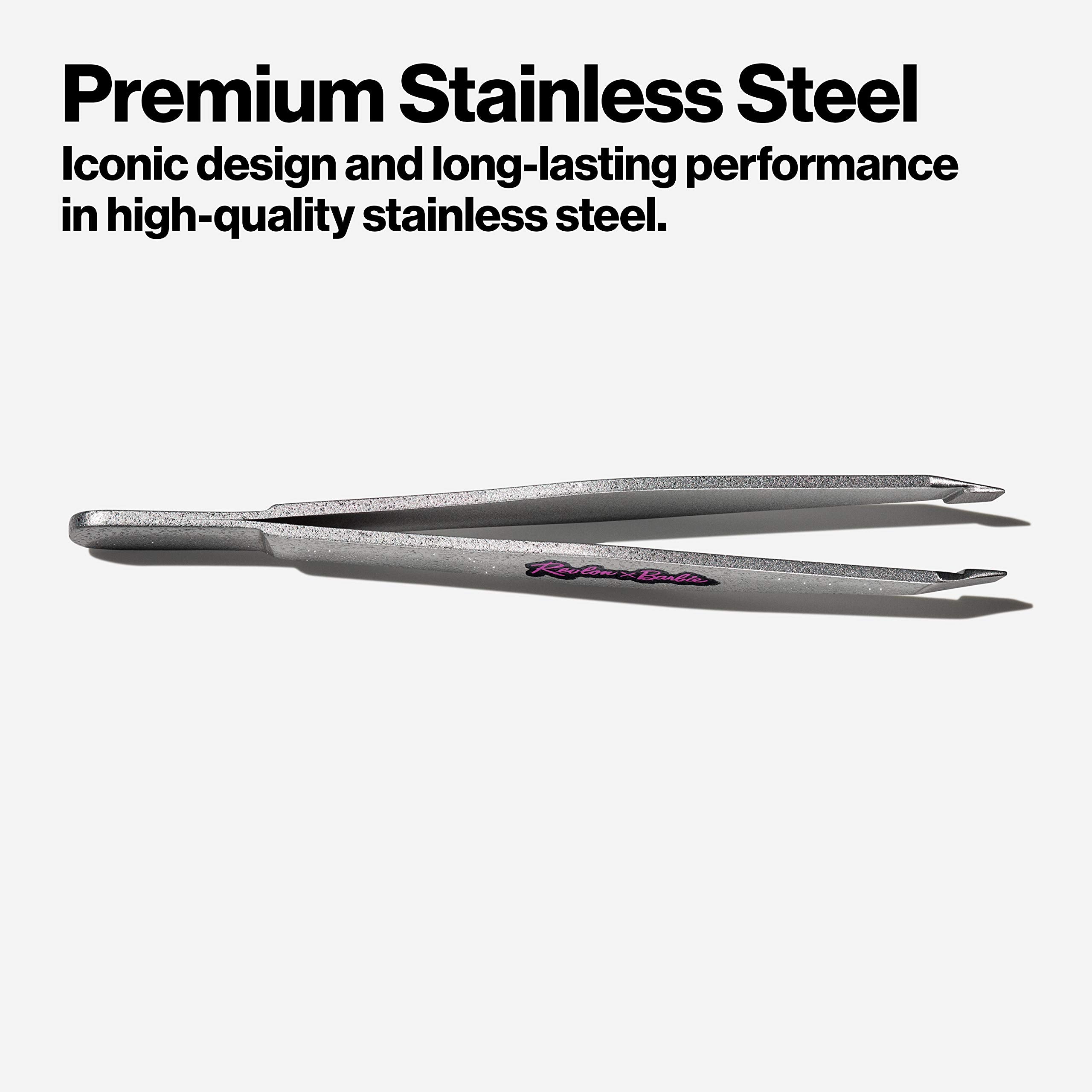 Revlon X Barbie Slant Tip Tweezer, Stainless Steel Hair Removal Makeup Tool (Packaging May Vary)