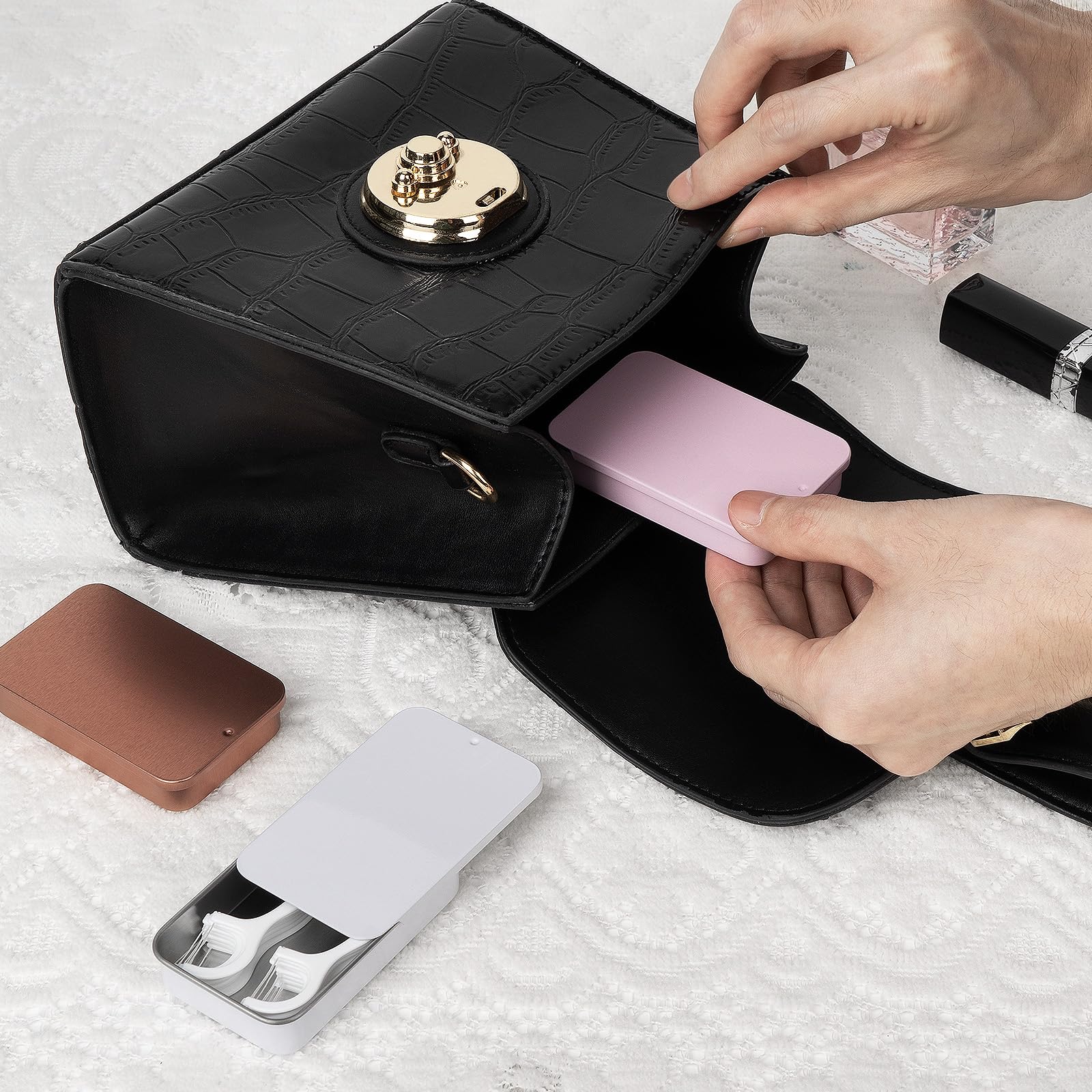 Adorila 6 Pack Glide Dental Floss Case, Portable Metal Dental Pick Dispenser, Refillable Travel Floss Pick Organizer Case for fo