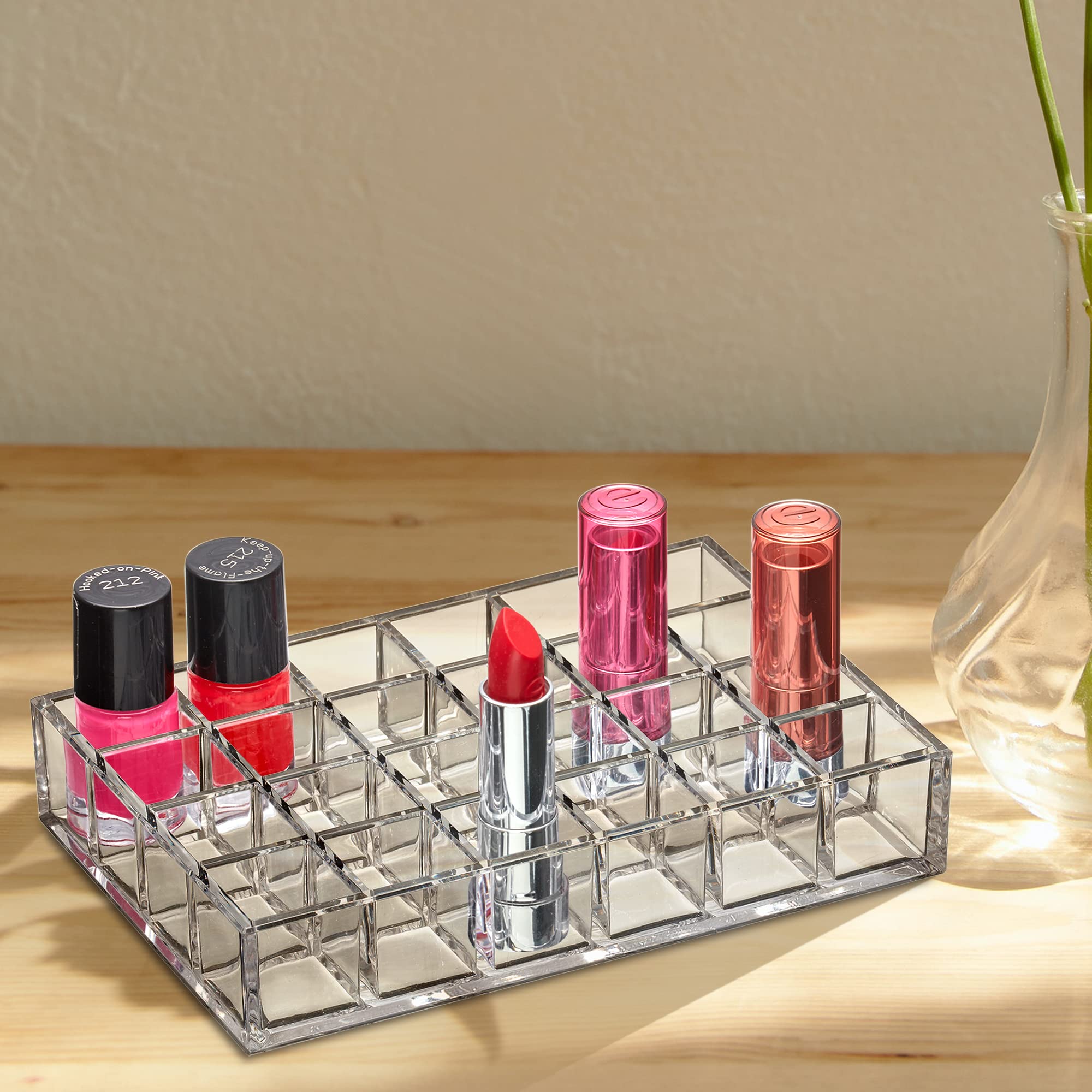 Amazing Abby - Allure - 24-Slot Acrylic Lipstick Organizer, Lipstick Holder, Lip Gloss Organizer, Cosmetic Storage Display, Perf
