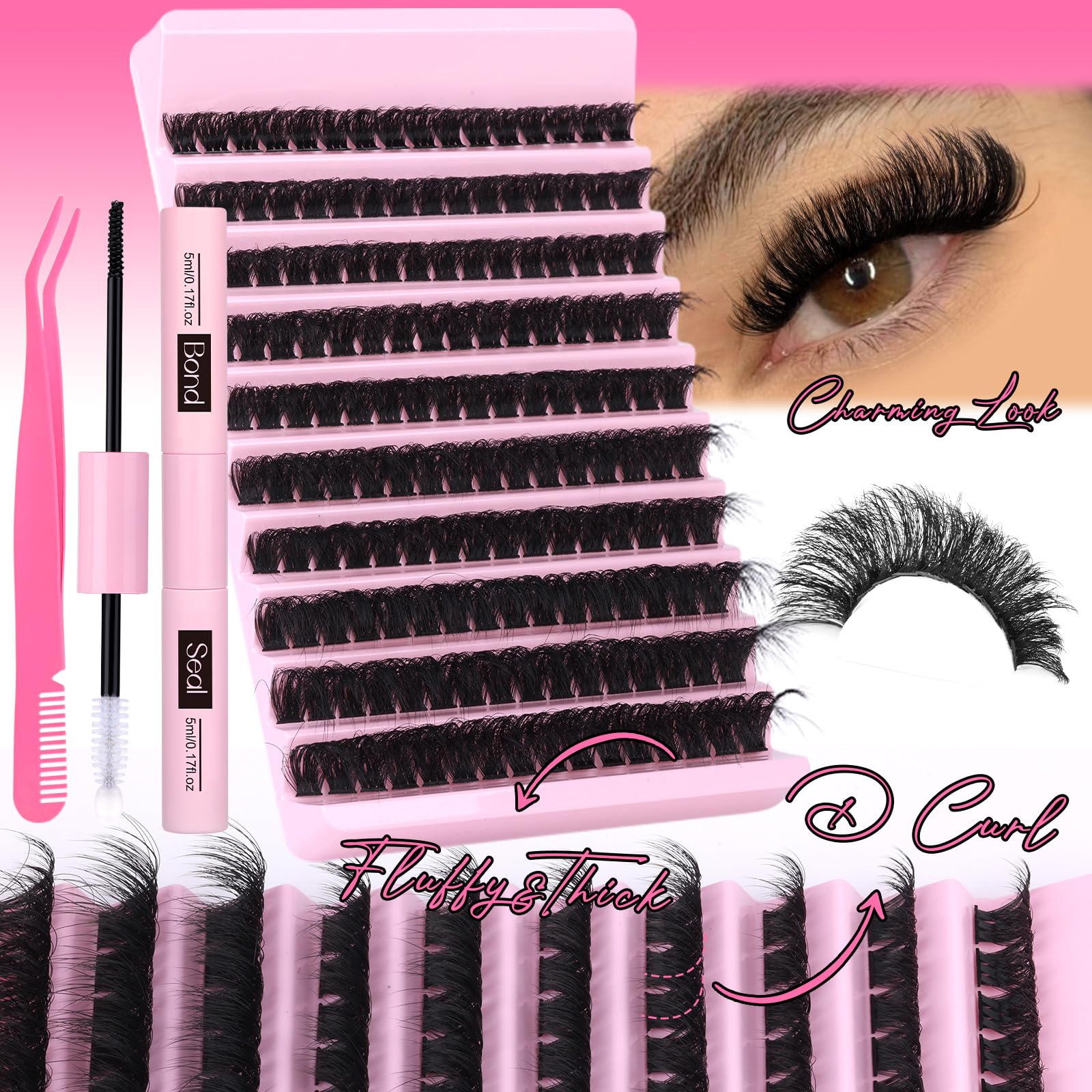 Fluffy Lashes Extension Kit 20Mm Mink Lashes Clusters 120D Thick Individual Lashes With Lash Bond And Seal And Applicator Thick