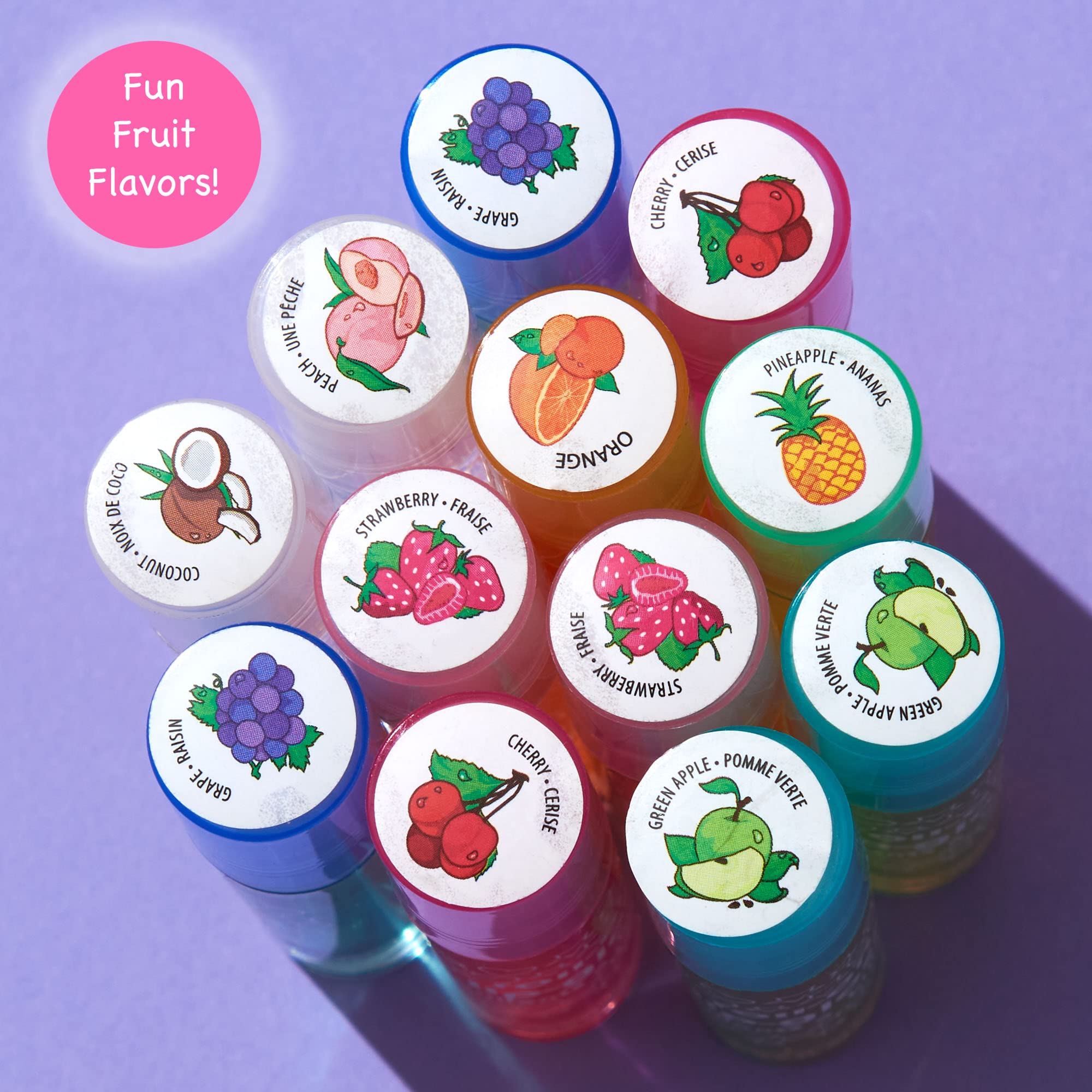 Expressions girl Roll On 24 Lip gloss Set with carrying case, 24-Piece glossy Lip Make-up for Kids and Teens - Fruity Flavors, N