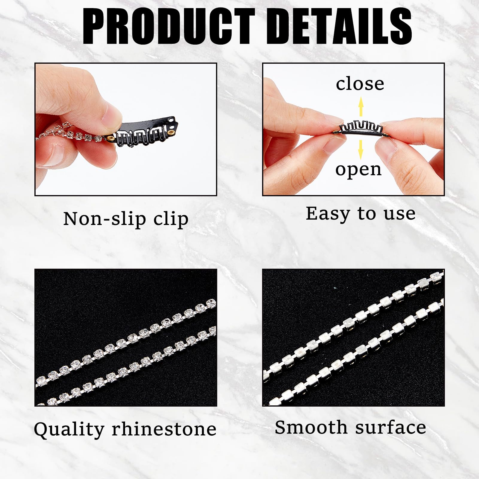 Niceneeded 6Pcs Rhinestone Hair Chains For Women, Punk Crystal Tassel Hair Clips Chains, 18.5 Inch Long Rhinestones Hair Barrett