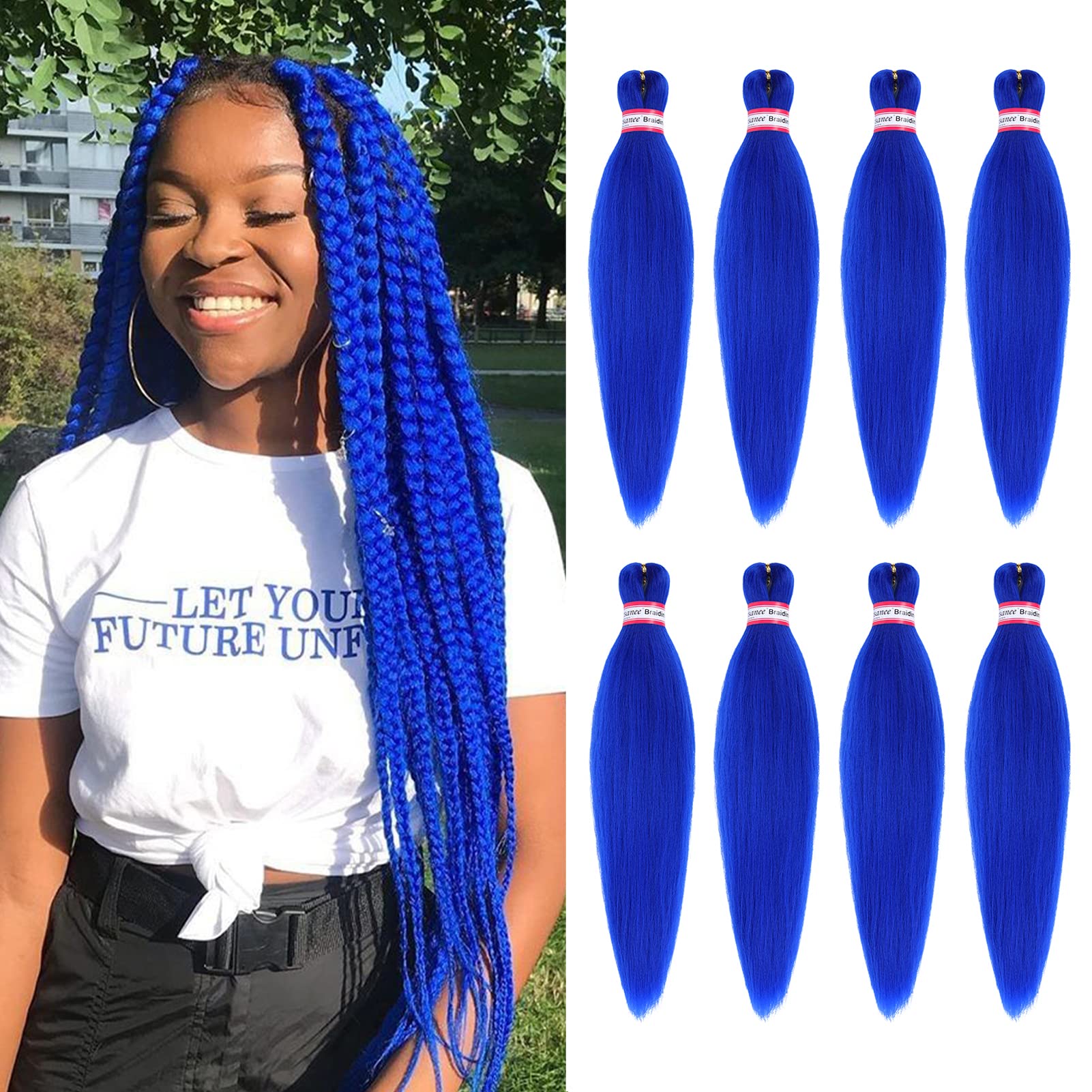 Blue Braiding Hair Pre Stretched 20 Inch 8 Packs Braiding Hair Extensions For Crochet Box Braids Twists Locs Hair Itch Free Soft