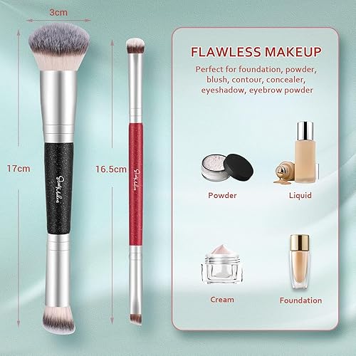 Makeup Brushes Dual-Ended Foundation Brush - Start Makers 2-In-1 Concealer Brush Face Eyebrow Eyeshadow Brush For Liquid, Powder