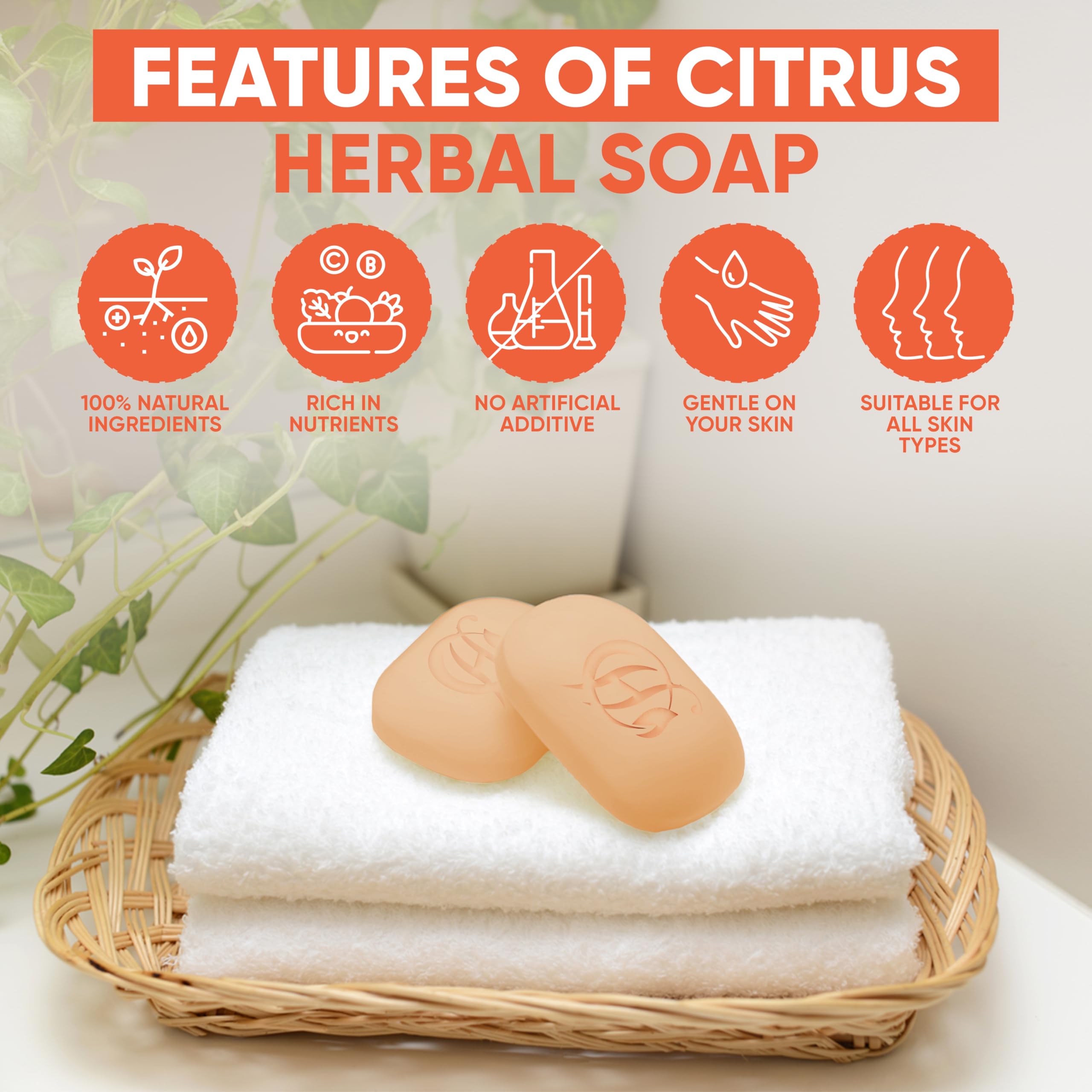 HERBOGANIC Citrus Herbal Soap | Natural Bar Soap for Face and Body | Energizing and Refreshing | Infused with Citrus | Gentle fo