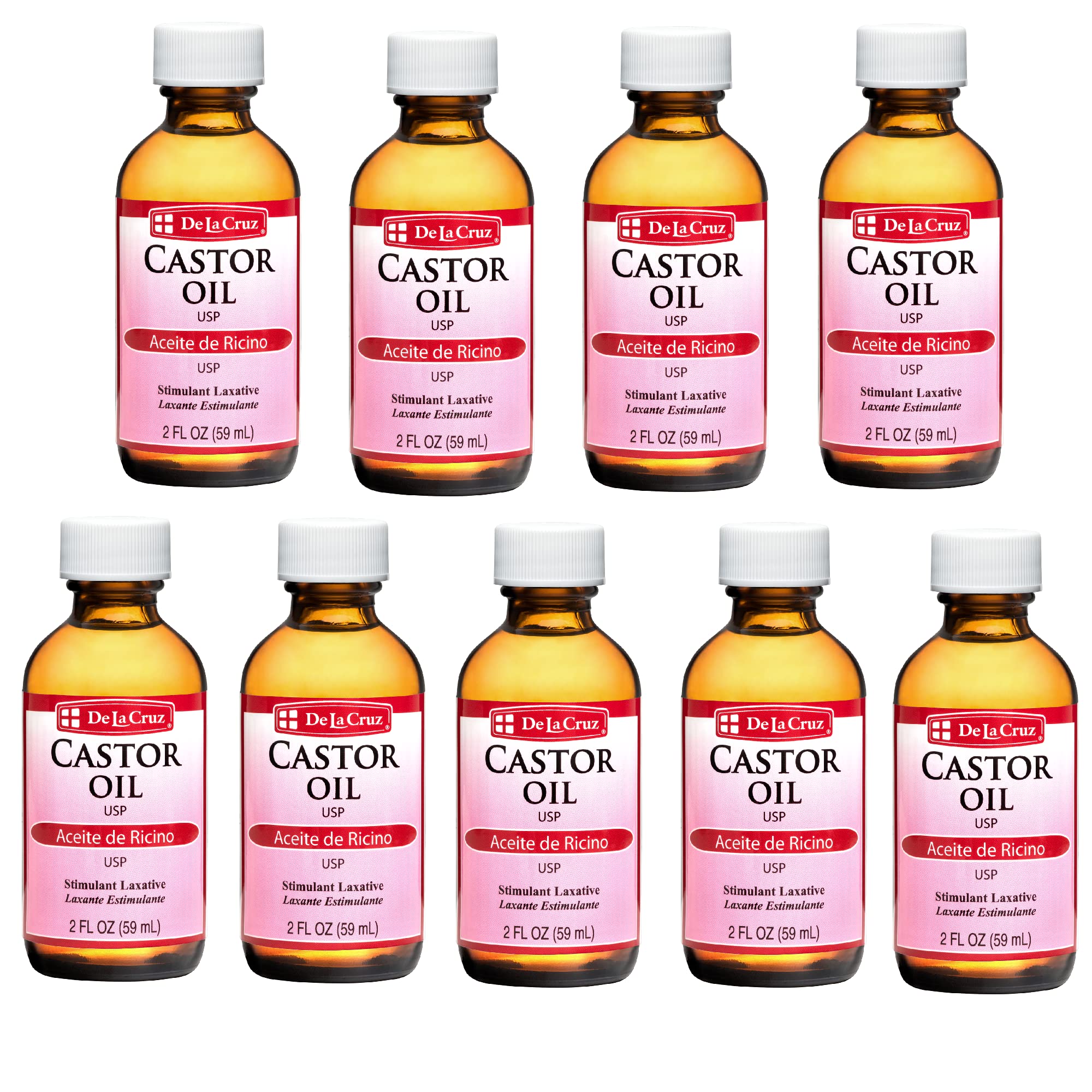 De La Cruz Castor Oil  100% Pure Castor Oil for Hair, Skin, Eyelashes, and Eyebrows  USP Grade, 2 FL Oz (9 Bottles)