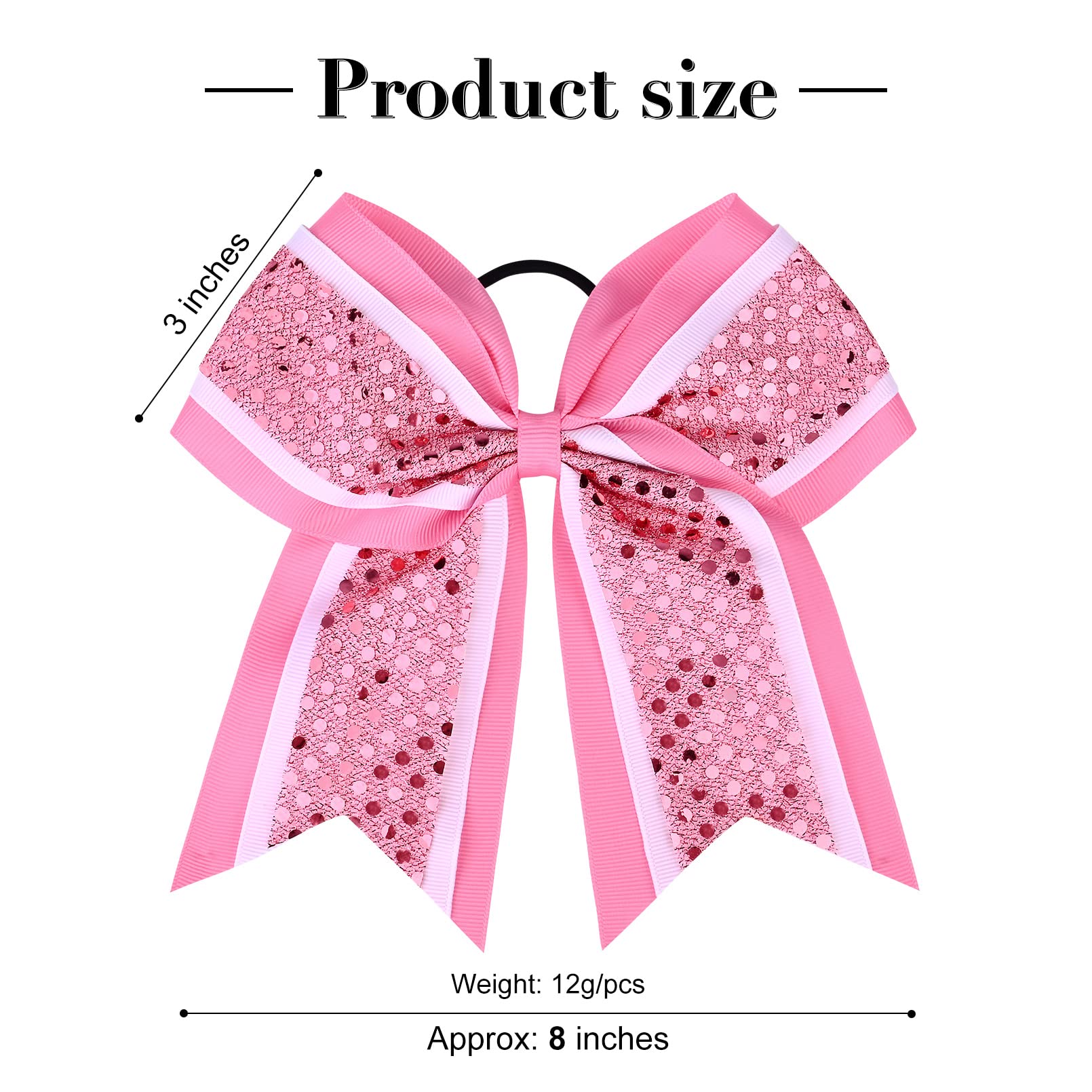 12 PCS 8 Large Glitter Cheer Bows Pink Girl Hair Bows Sparkly Cheerleading Softball Team Bow Hair Accessories for cheerleaders f