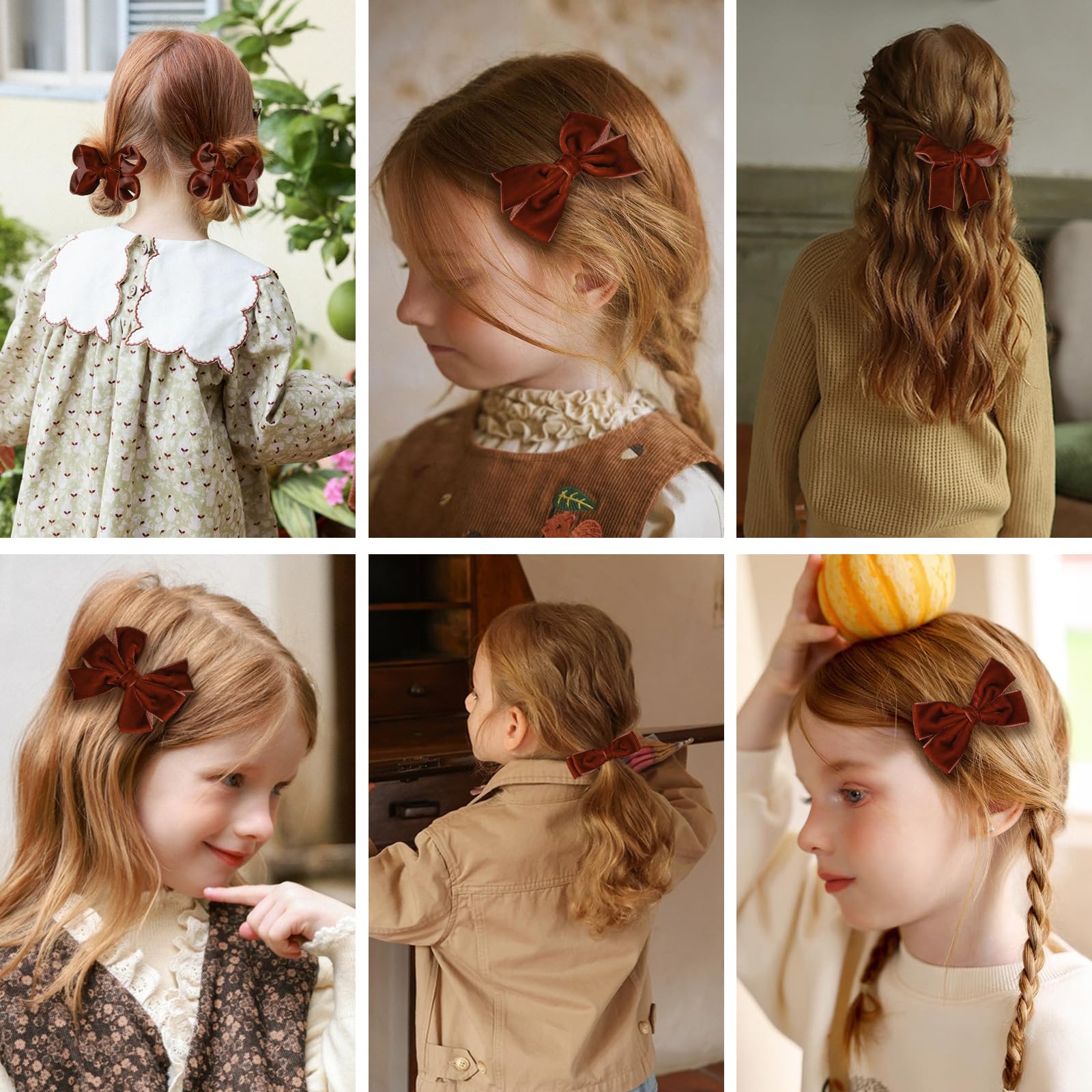 12 Pcs Brown Velvet Ribbon Hair Bows for Little Teen Toddler Baby Girls Kids 3in Small Fall Dress Bow Alligator Clips Everyday G