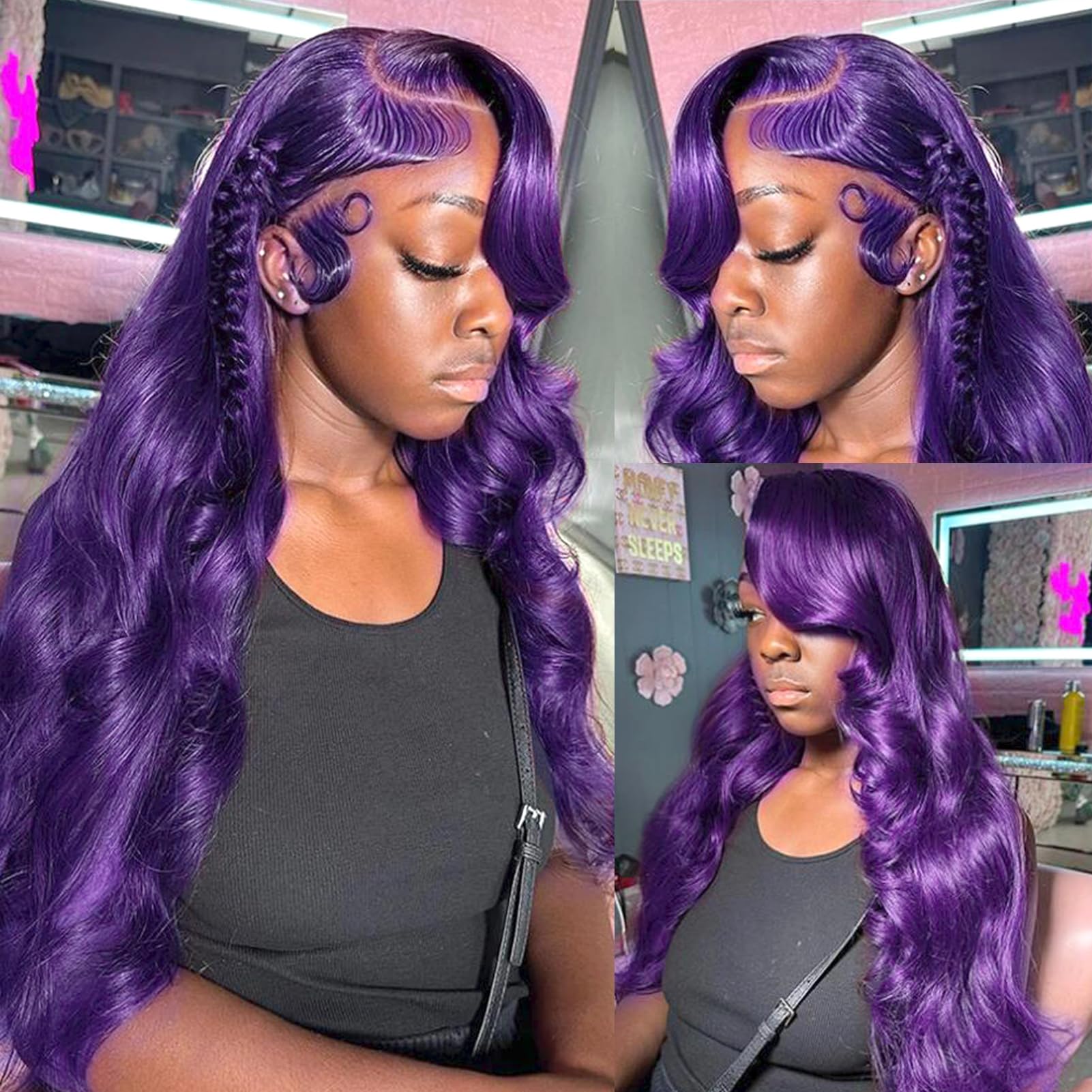 Yms Purple Transparent Hd Lace Front Wigs Human Hair 200% Density Purple Human Hair Wigs For Women Body Wave 13X4 Lace Frontal W