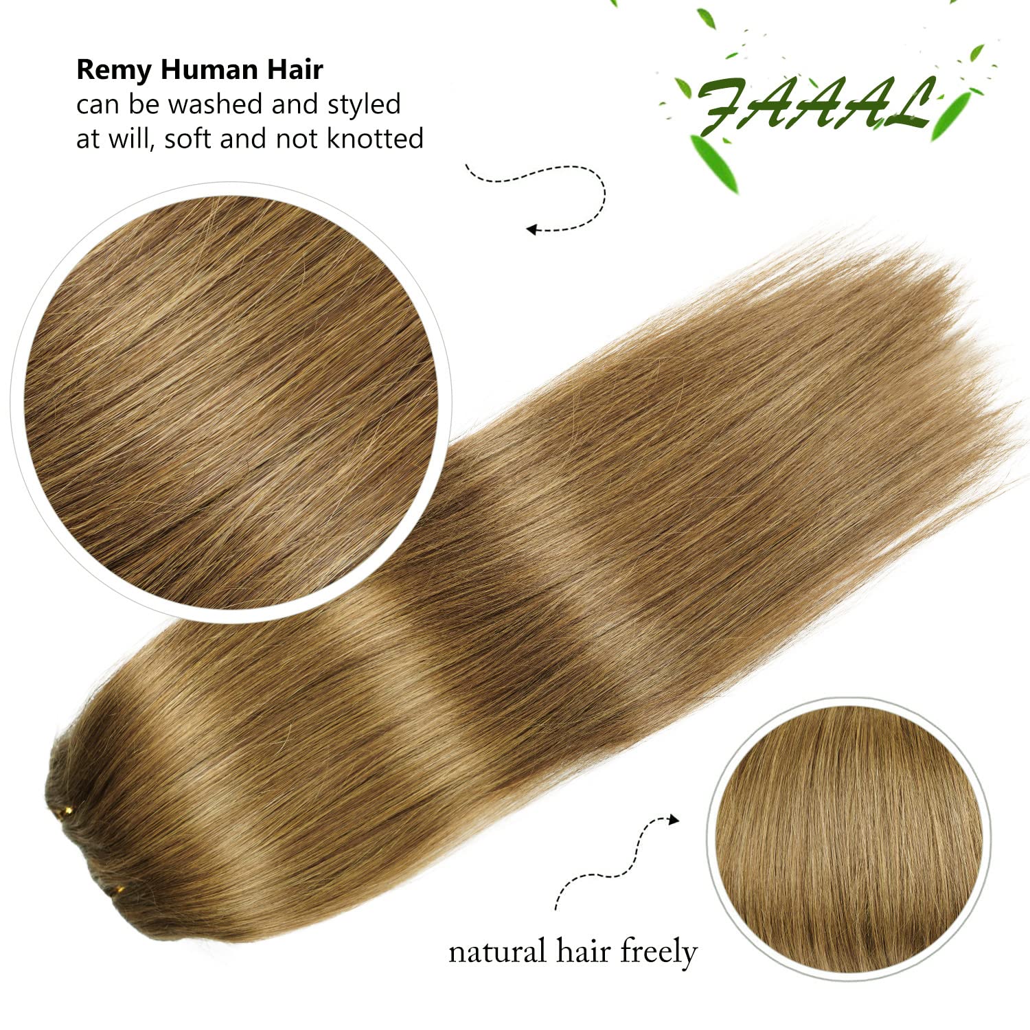 14'' Clip In Human Hair Extensions Full Head 110G 7 Pieces 16 Clips 8# Light Brown Double Weft Brazilian Real Remy Hair Extensio
