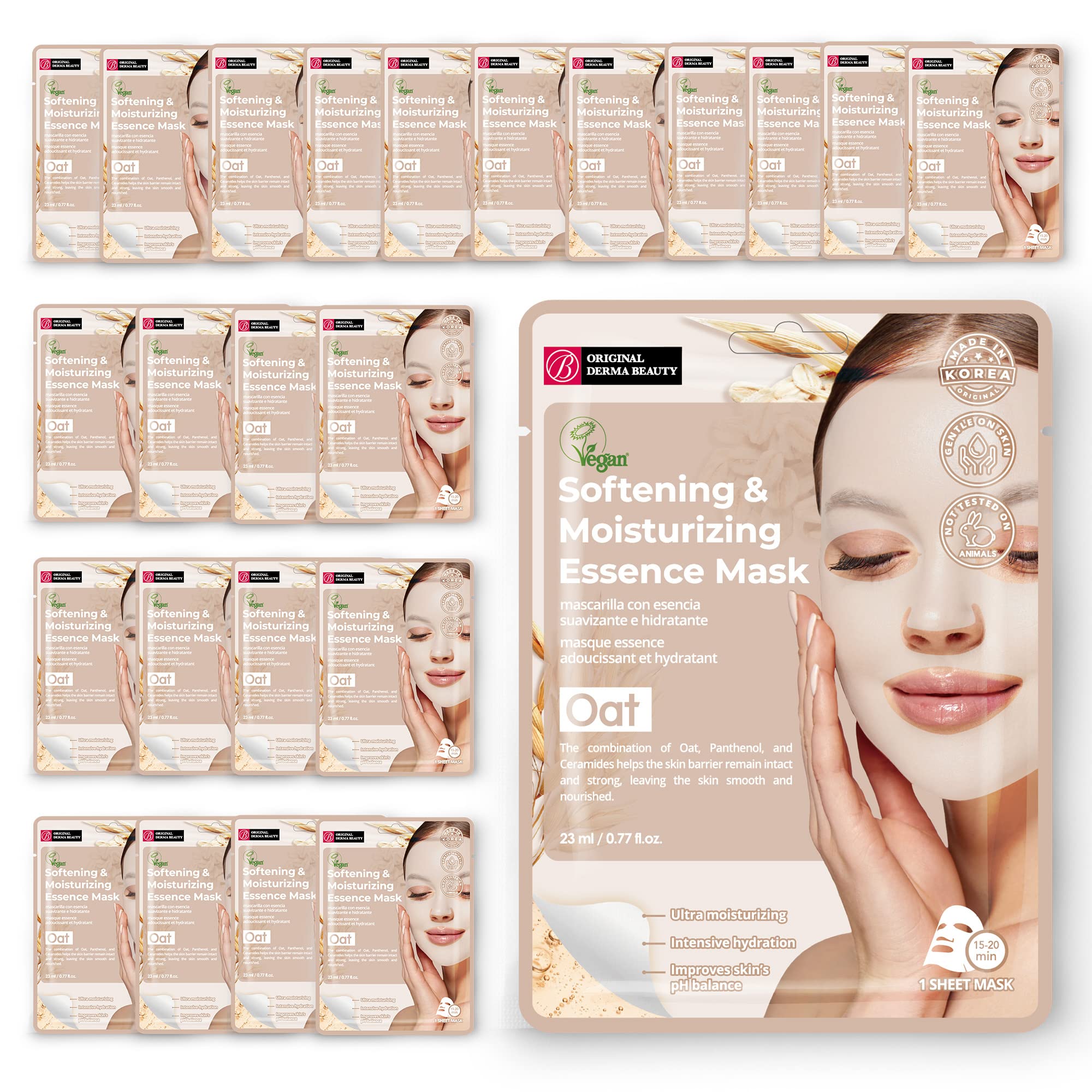 Innerest Original Derma Beauty Collagen Face Masks 24 Pk Softening & Moisturizing Oat Face Masks Skincare Sheet Masks Set For Be