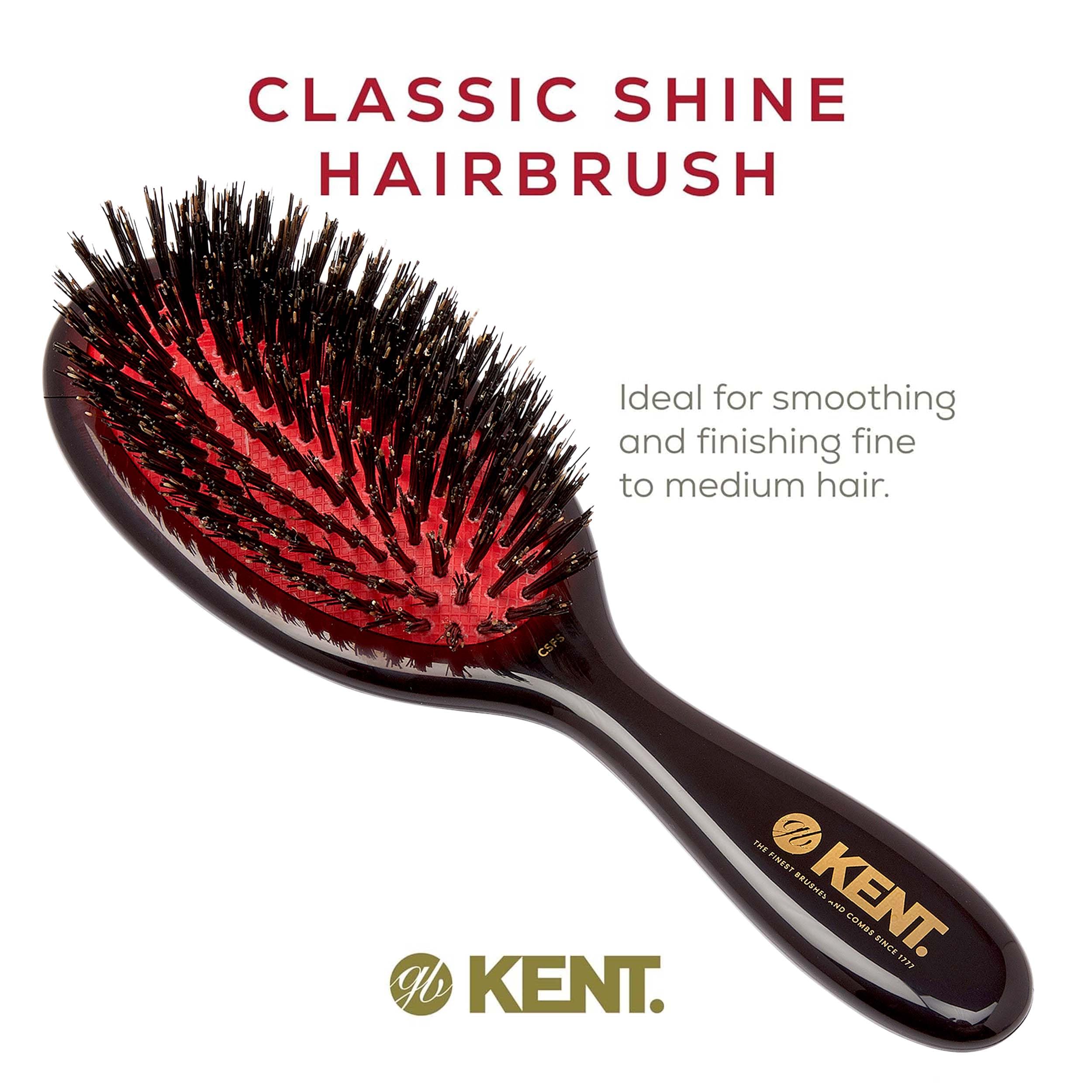 Kent CSFS Classic Shine Large Oval Cushion Straightening Brush and Hair Detangler - Natural Black Boar Bristle Hair Brush - Shin