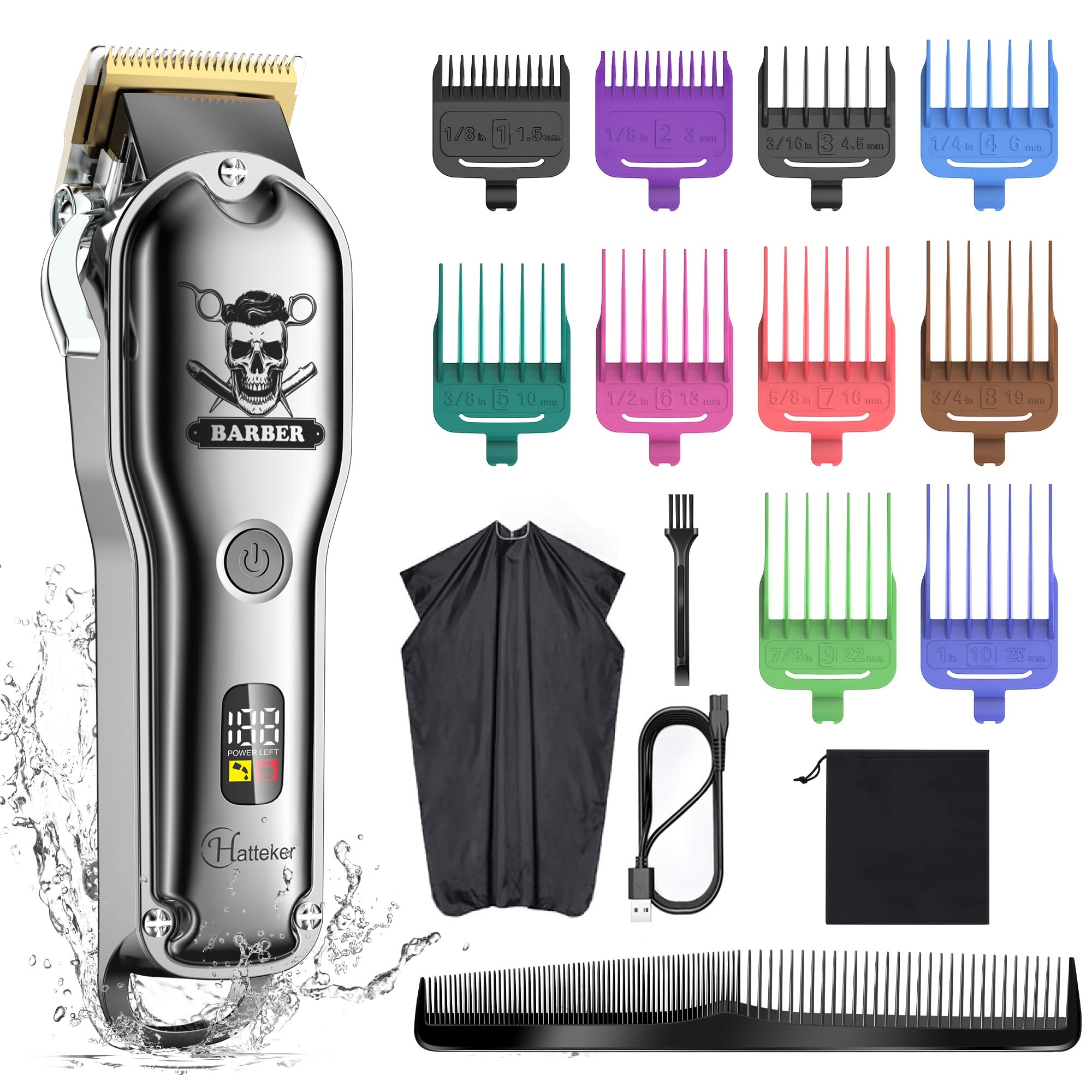 Hatteker Hair Cutting Kit Pro Hair Clippers For Men Professional Barber Clippers Ipx7 Waterproof Cordless Beard / Hair Trimmer