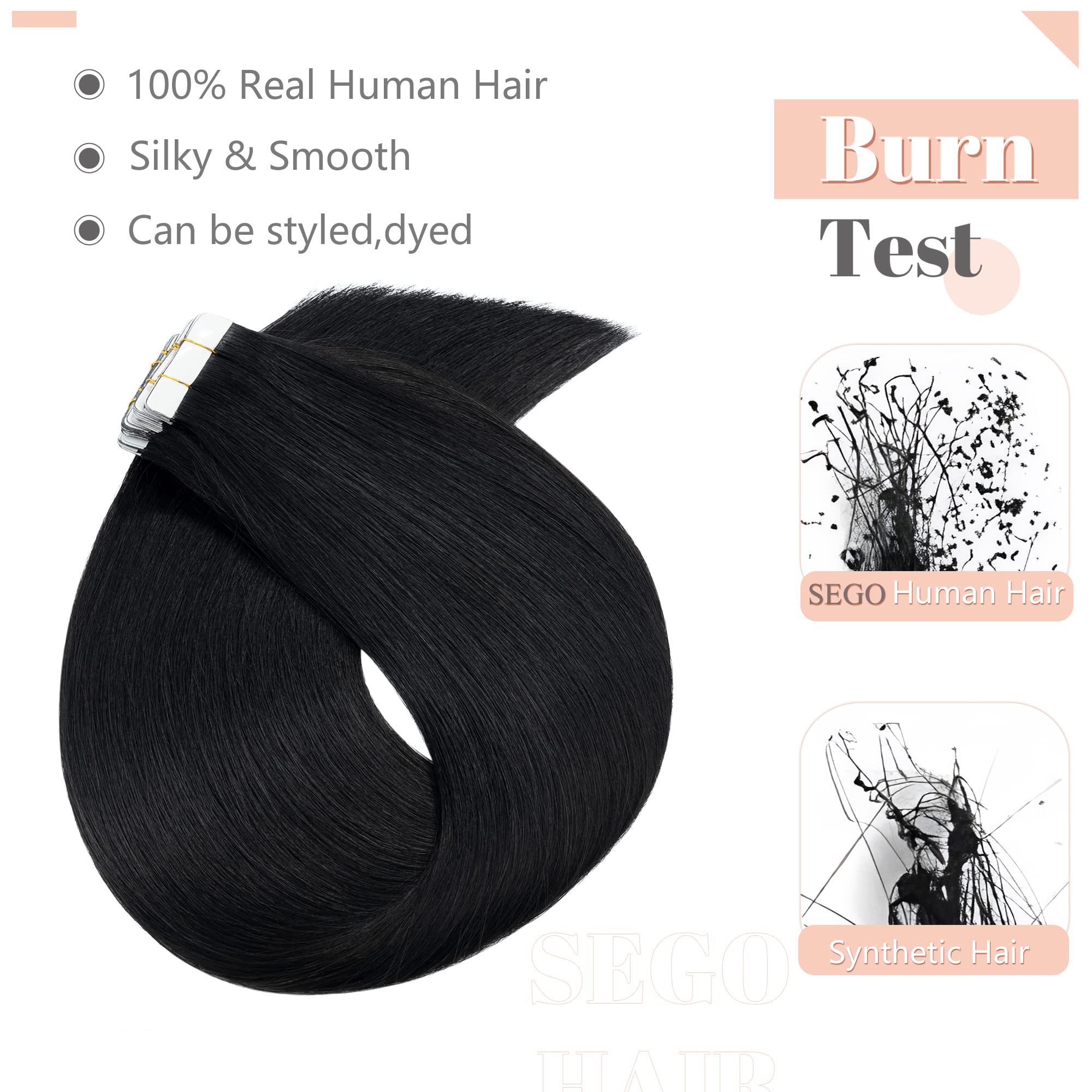 Sego Tape In Hair Extensions Human Hair 16 Inch 100G 40Pcs Natural Straight 100% Remy Rooted Seamless Skin Weft Invisible Double