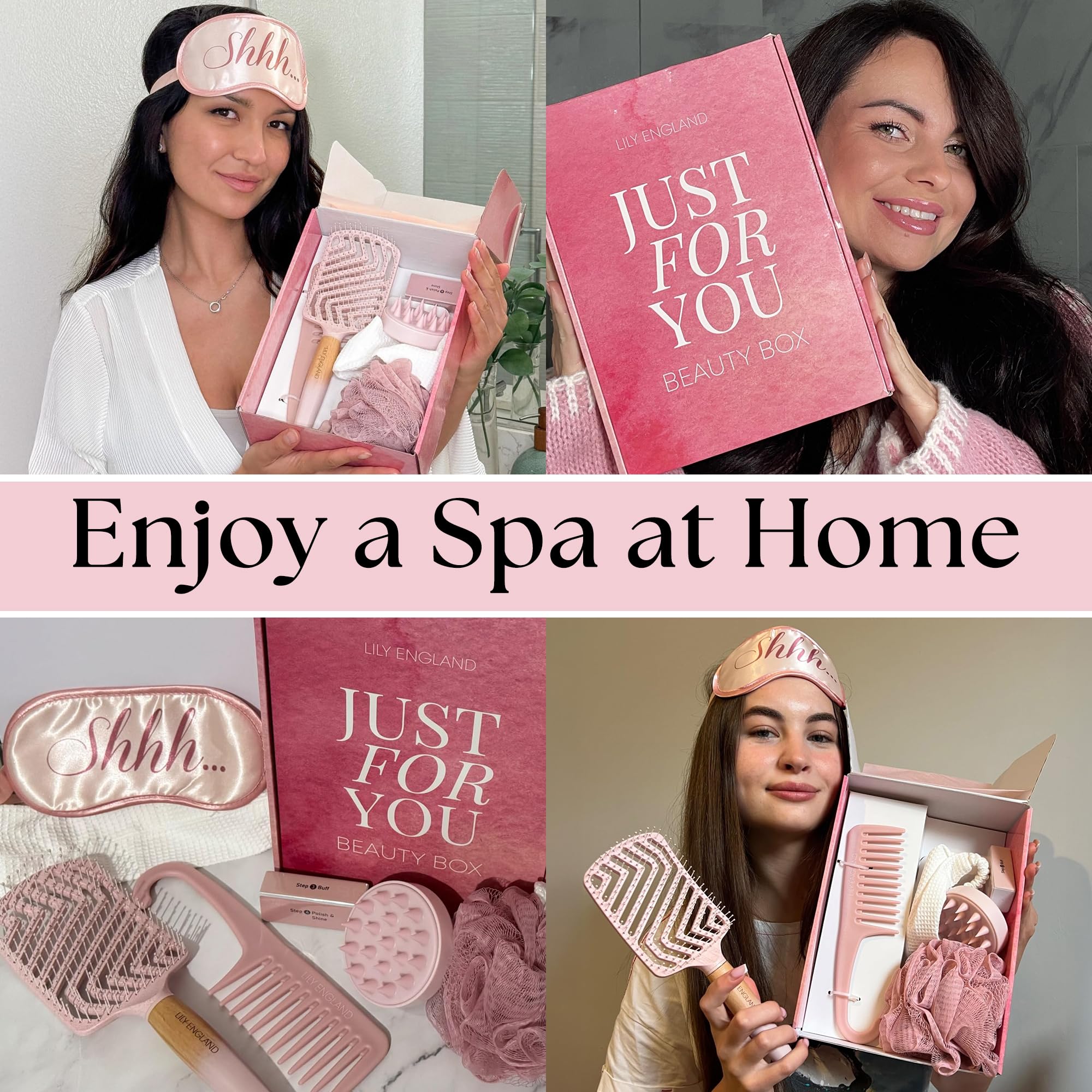 Lily England 7-Piece Gift Set For Women - Luxury Self-Care Beauty Gift For Women & Teenage Girls With Hair Brush, Wide-Tooth Com