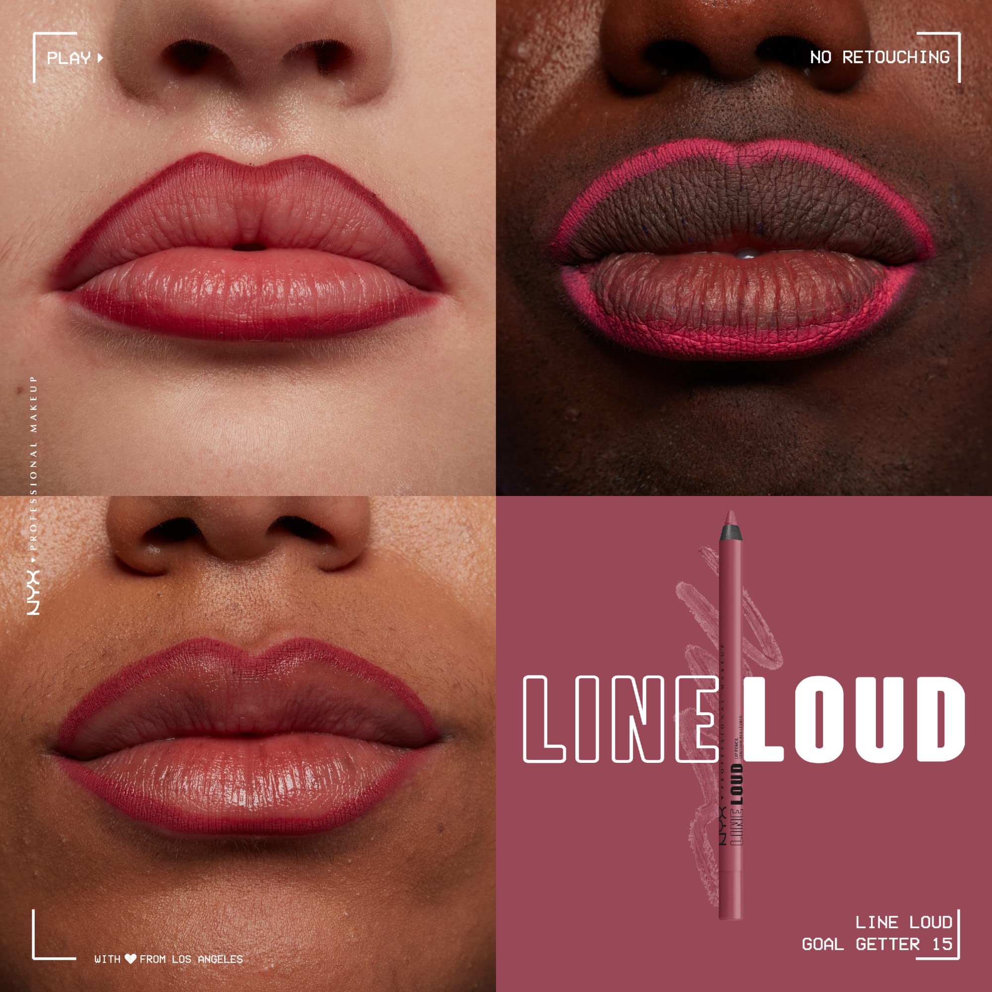 NYX PROFESSIONAL MAKEUP Line Loud Lip Liner, Longwear and Pigmented Lip Pencil with Jojoba Oil  Vitamin E - goal getter (Deep Ra