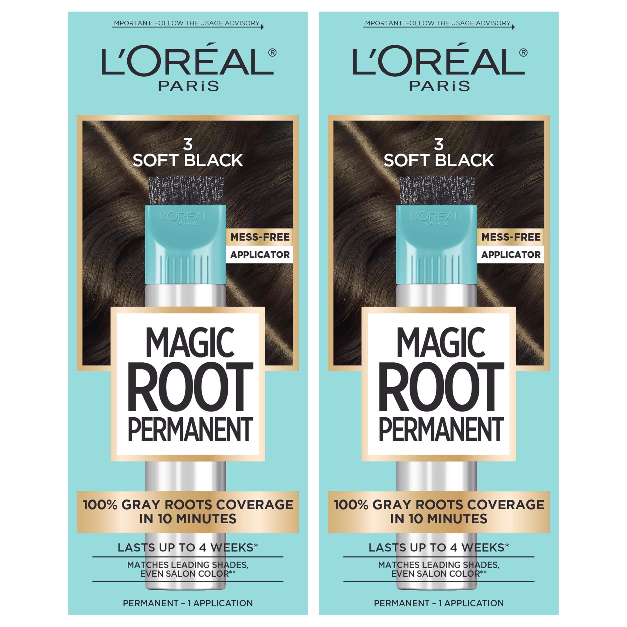 L'Oreal Paris Magic Root Permanent Hair Color, 10 Minute Hair Dye Kit to Rescue Roots with 100% Gray Hair Coverage, 3 Soft Black