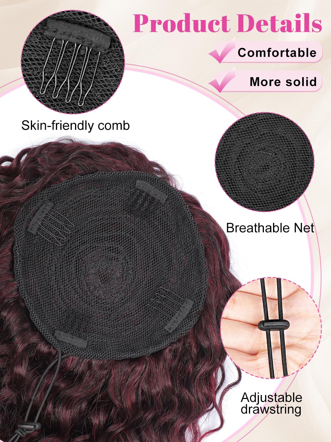 Alxnan Wavy Curly Ponytail Extension, 8'' Ombre Burgundy Drawstring Ponytail For Black Women Short Soft Natural Synthetic Hairpi