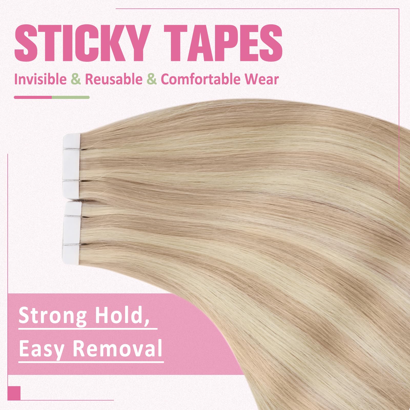YoungSee Tape in Human Hair Extensions Blonde Highlight Hair Tape in Extensions Light Blonde Highlighted Strawberry Blonde Tape