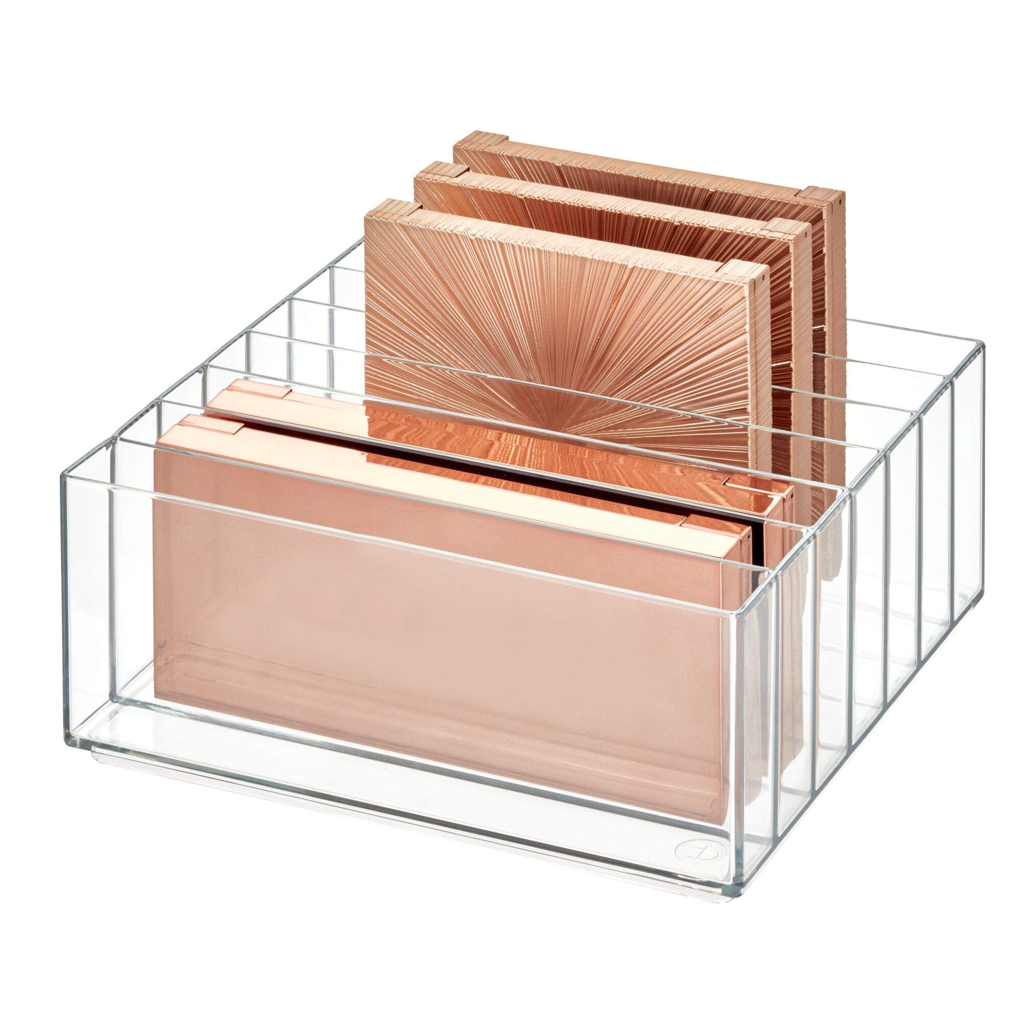 iDesign 42870 Clarity BPAFree Plastic Divided Wide Makeup Palette Organizer, 8.1 x 8.1 x 3.7