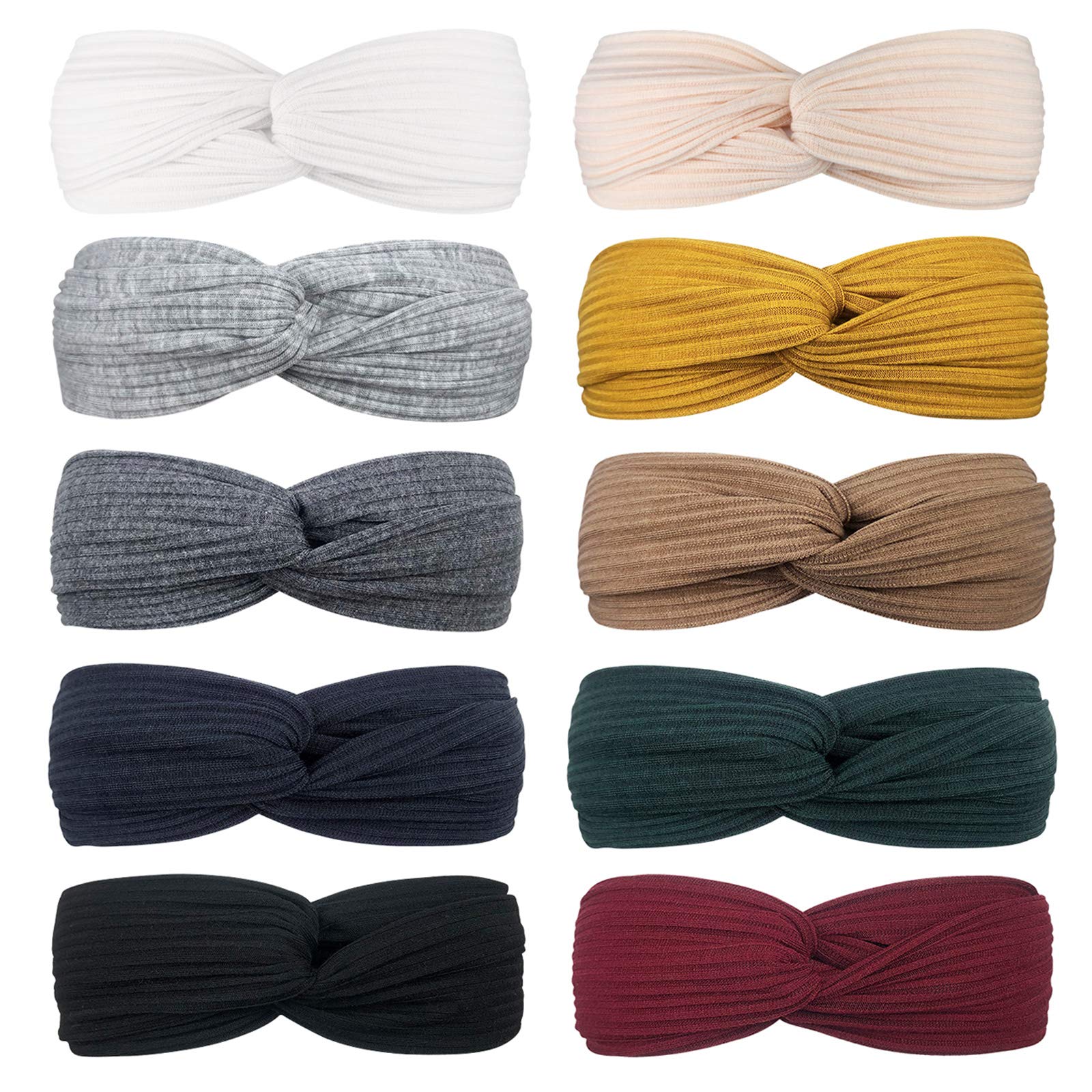 Dreshow 10 Pack Make Up Headbands For Women Knit Vintage Cross Elastic Head Wrap Hair Accessories