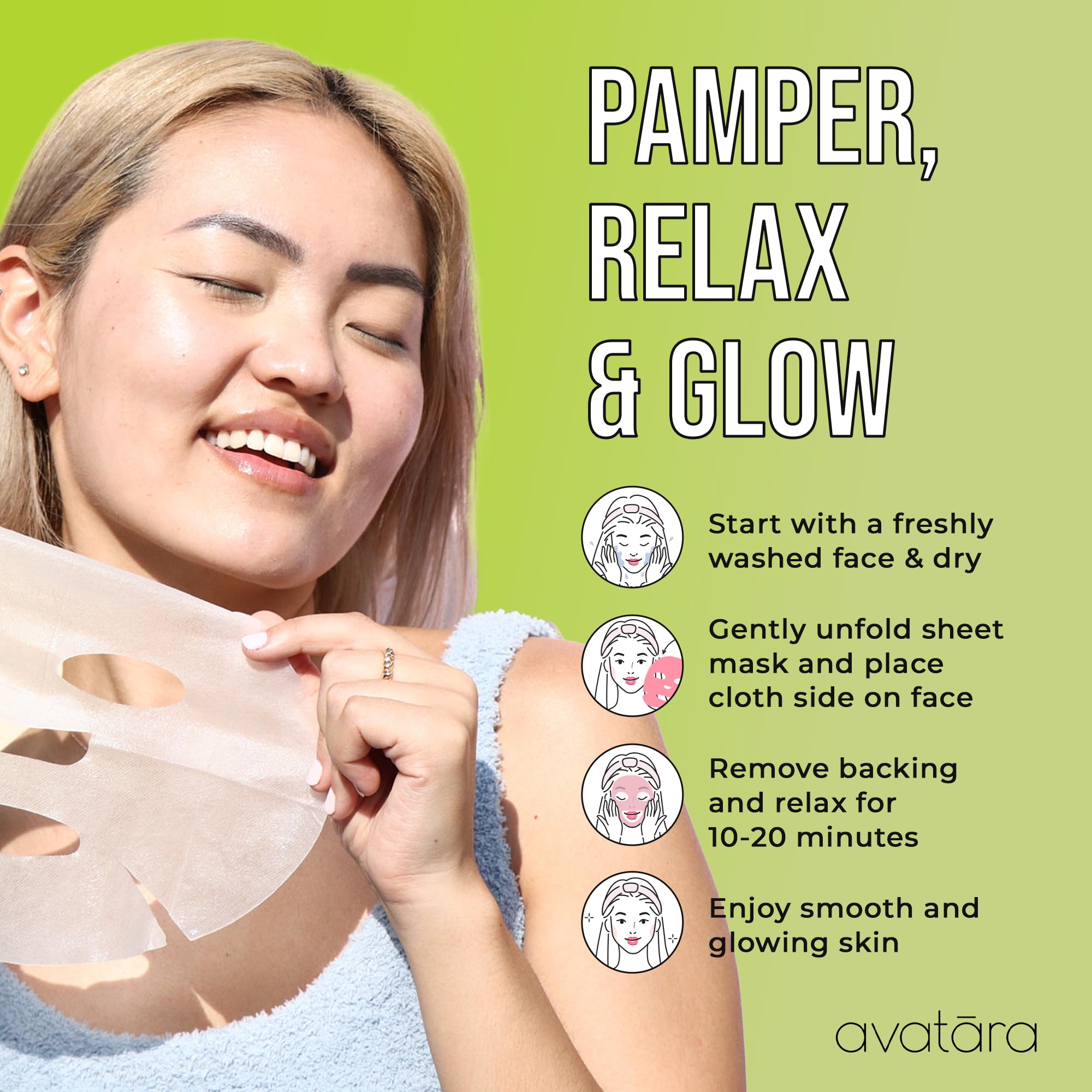 Avatara Juicy Avobravo Soothing Facial Mask 5 Sheets, Beauty And Skincare Sheet Masks, Avocado Extracts And Clean, Natural Ingre