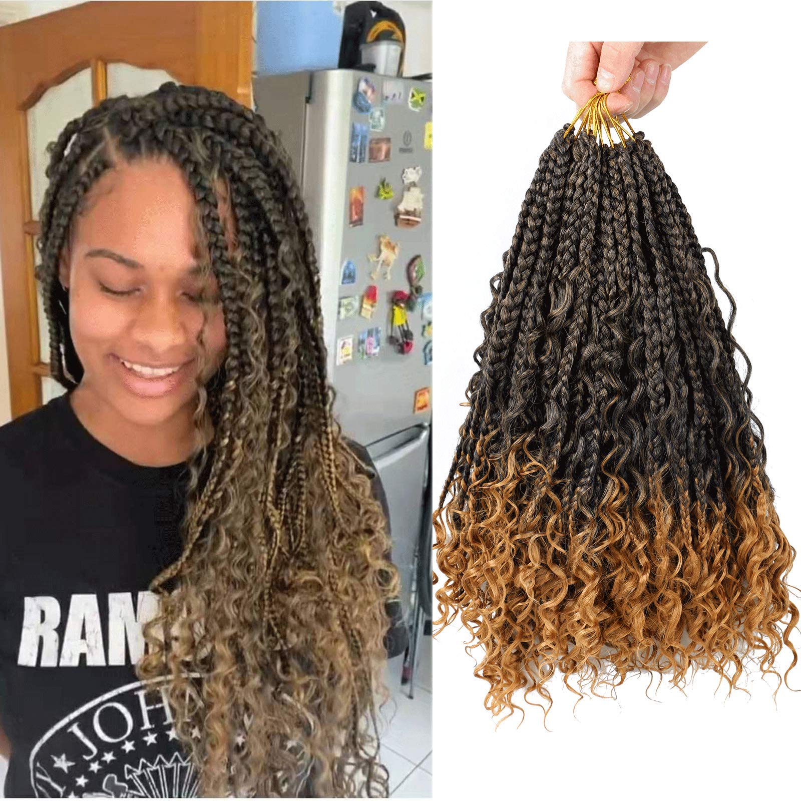 LMZIM 12 Inch Goddess Box Braids Crochet Hair Bohomian Crochet Box Braids Curly Ends 8 Pack 3X Crochet Braids Synthetic Braiding