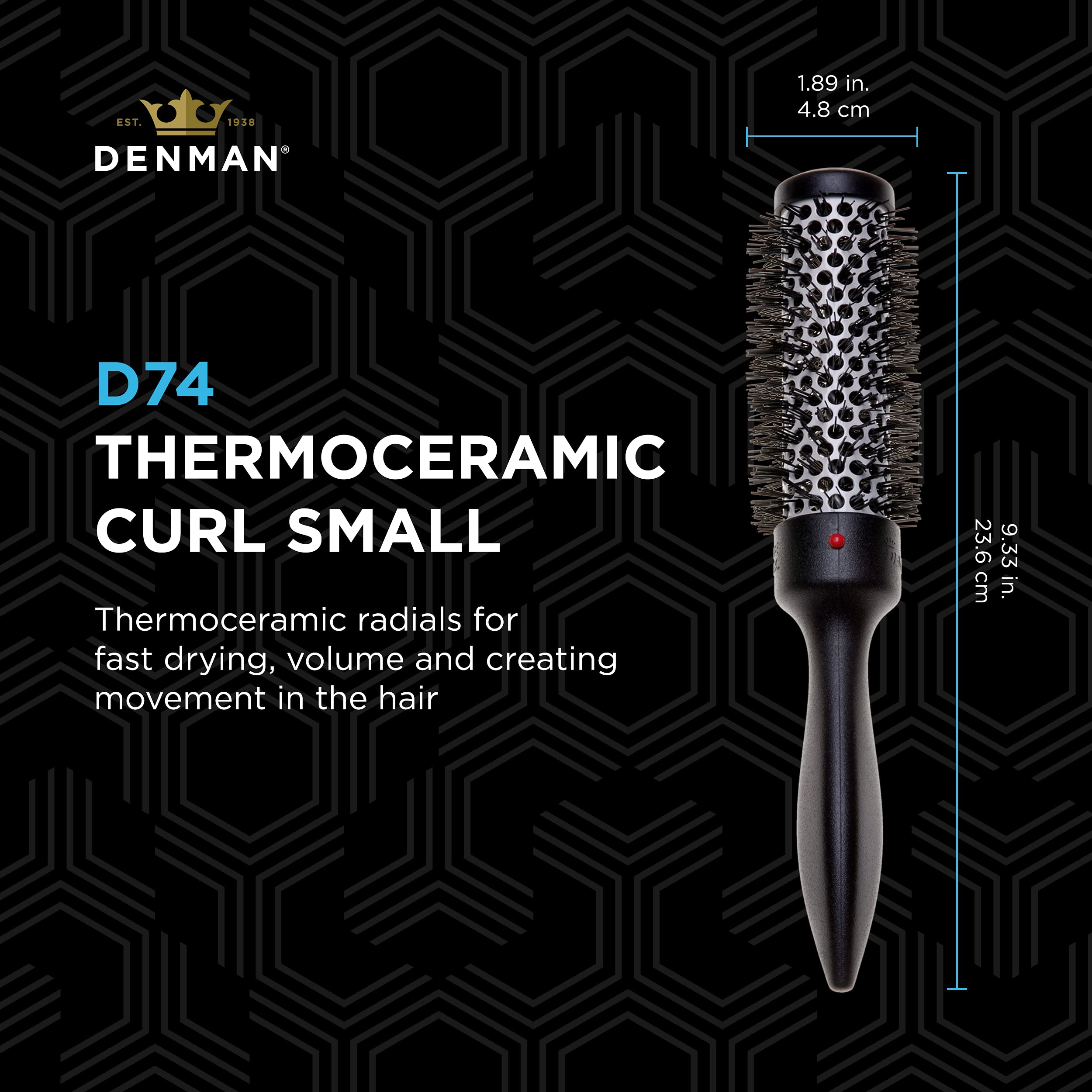 Denman (Small) Thermo Ceramic Hourglass Hot Curl Brush - Hair Curling Brush for Blow-Drying, Straightening, Defined Curls, Volum