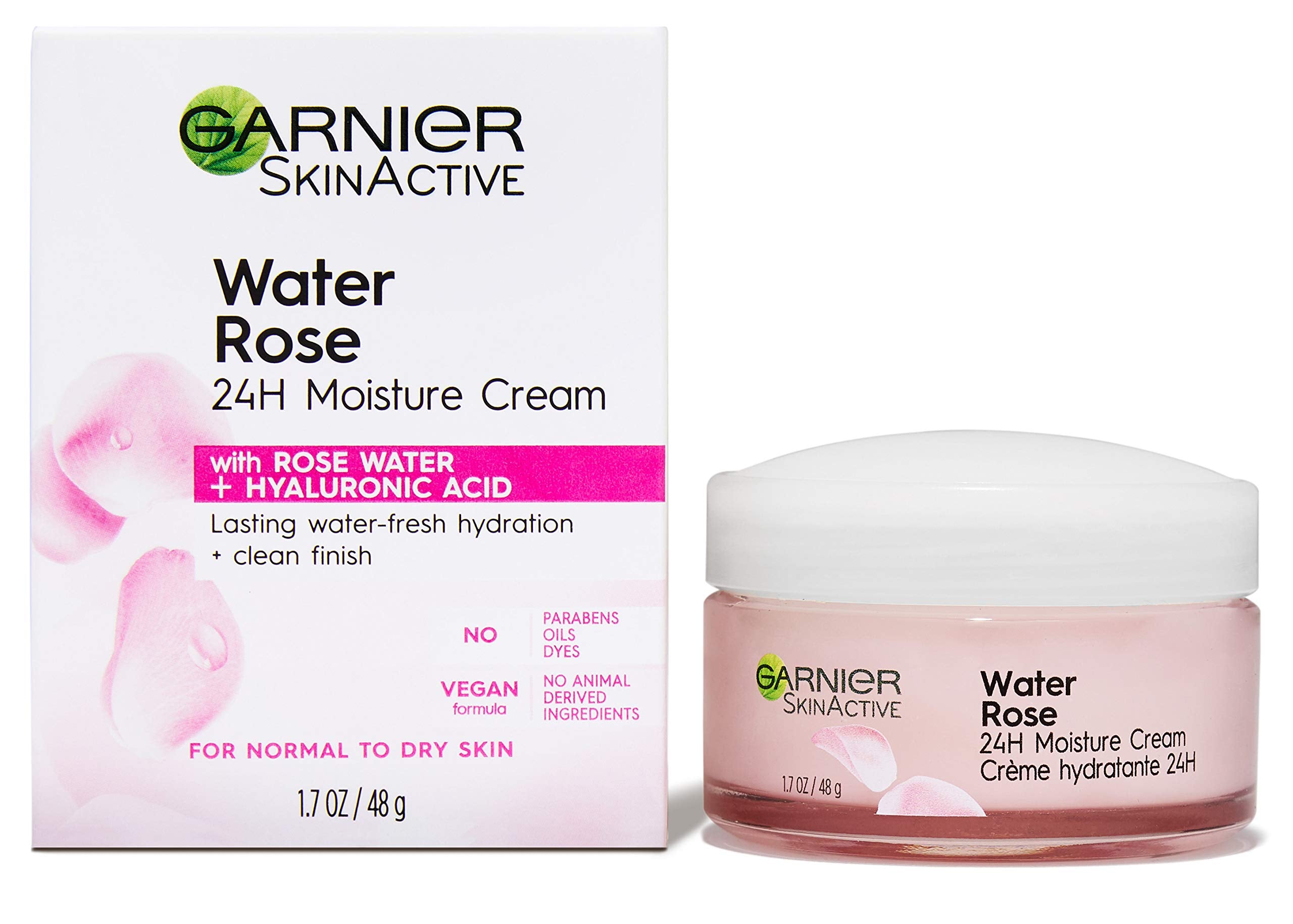 Garnier 24H Moisture Cream with Rose Water and Hyaluronic Acid, Face Moisturizer for Normal to Dry Skin, 1.7 Fl Oz (48g), 1 Coun