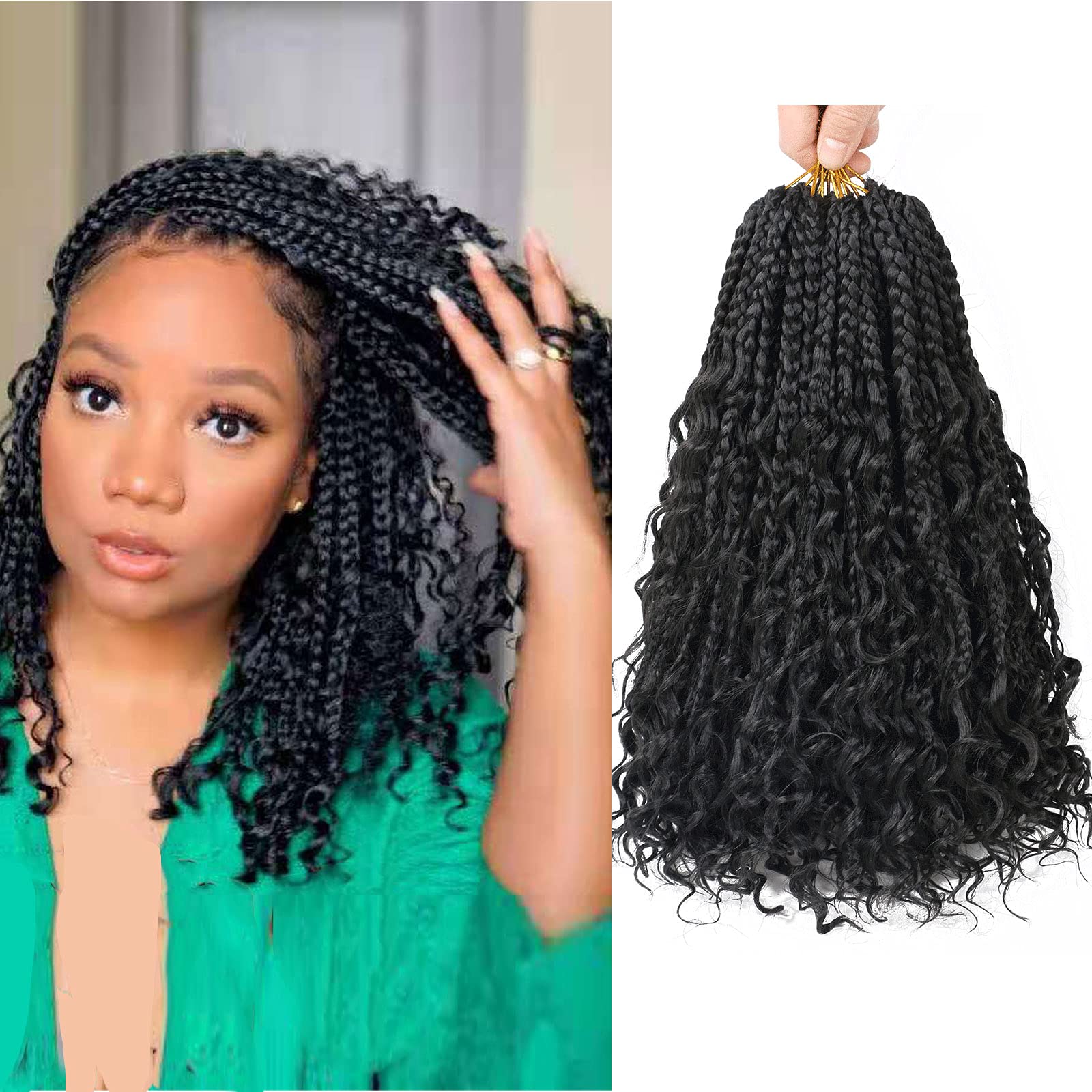 20inch Crochet Box Braids 8pack Bohomian Box Braids Curly Ends 3X Synthetic Goddess Box Braids Crochet Hair for black women 1b (