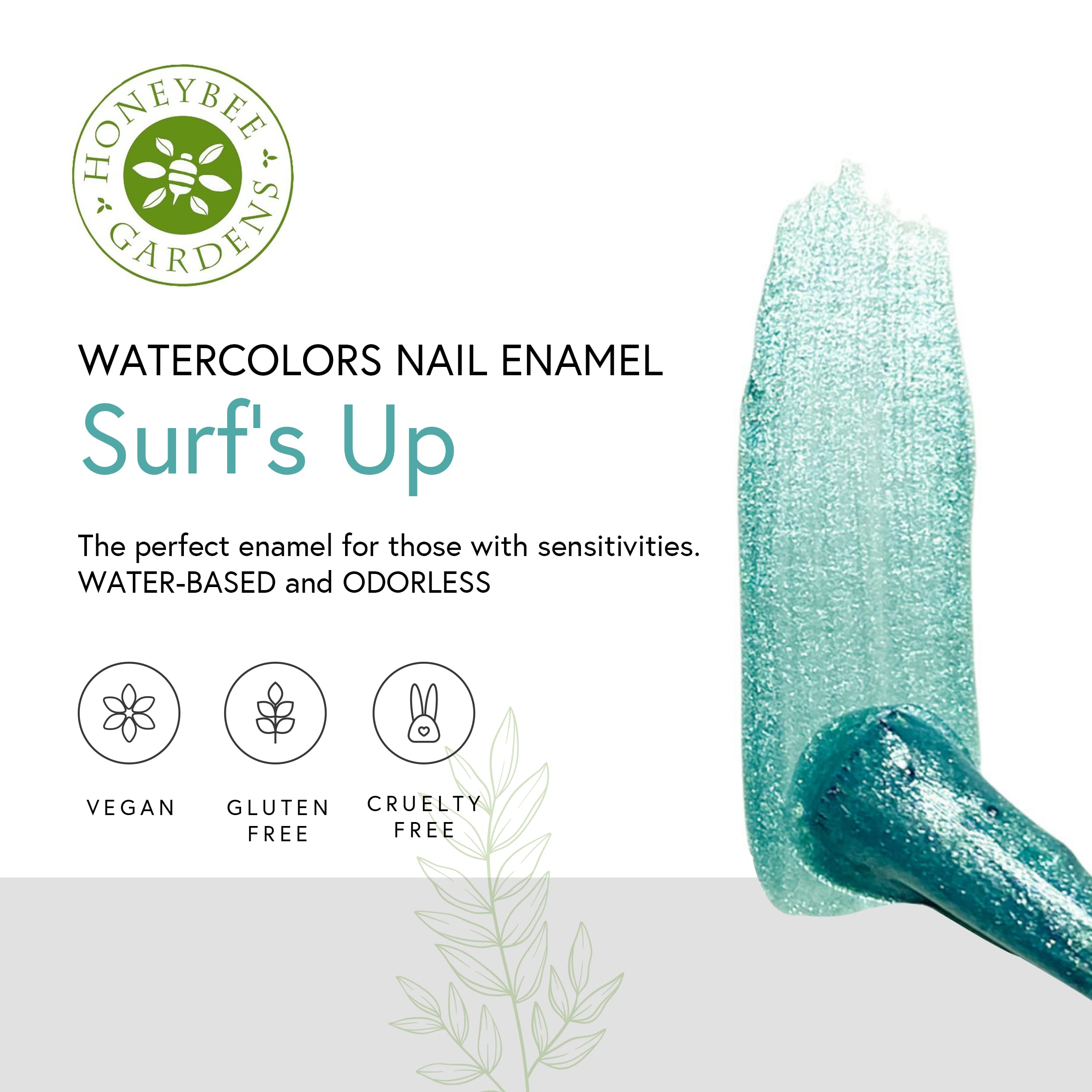 Honeybee Gardens Water-Based Nail Enamel, Surf'S Up, Slight Iridescence & Matte Aquamarine, Eco-Friendly, Odorless & Vibrant Pol
