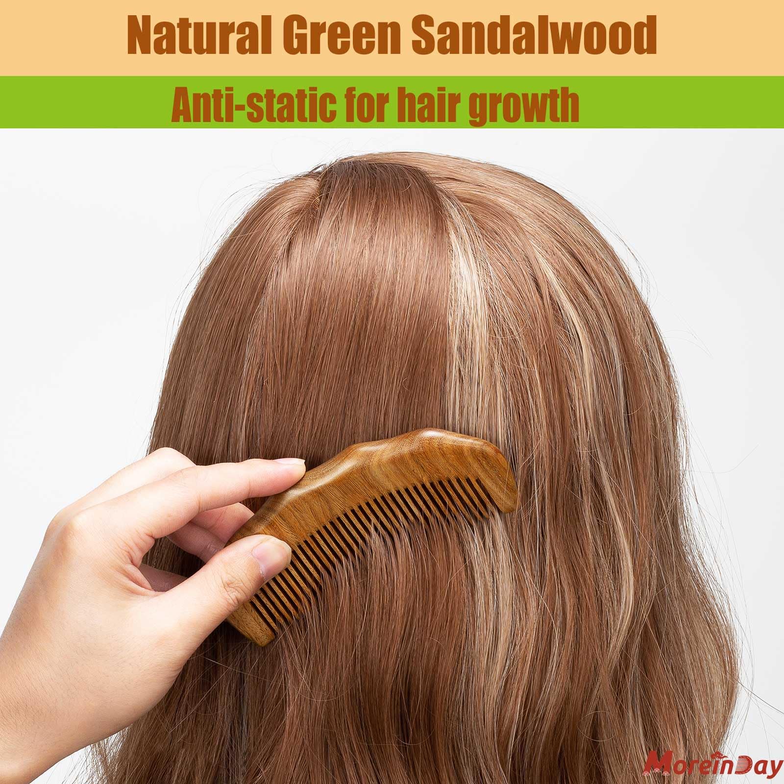 Moreinday Wooden Comb For Women Hair Growth, Labor Comb 2 Pack, Wide Tooth For Women, Fine Tooth For Men Beard - Sandalwood