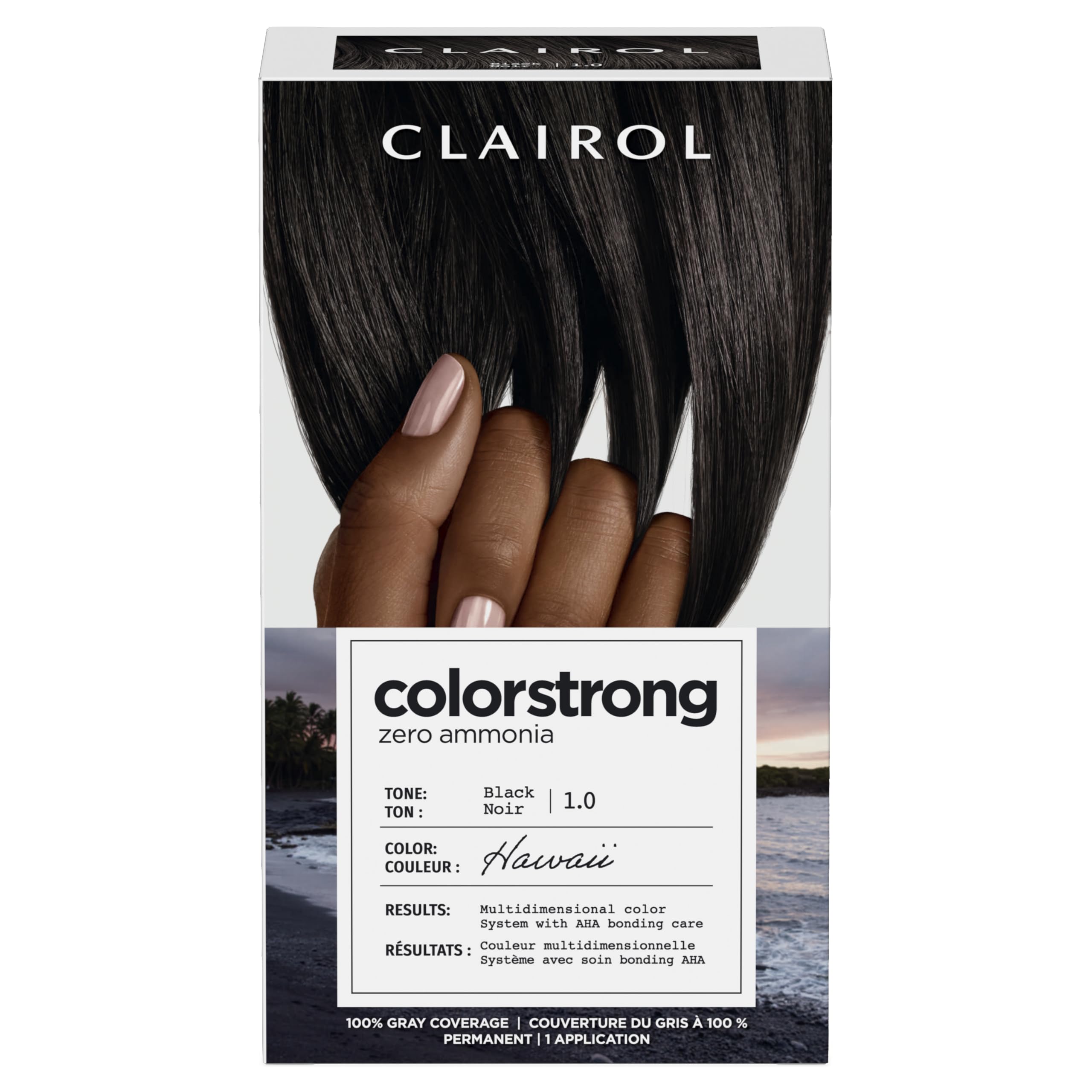 Clairol ColorStrong Permanent Zero Ammonia Hair Dye, 1.0 Black  Hawaii Hair Color, Pack of 1