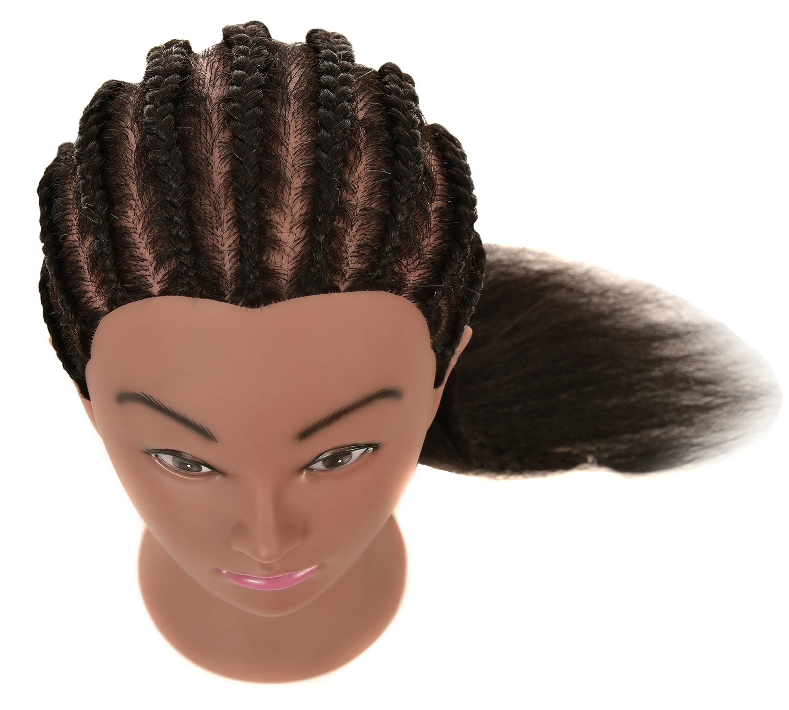 FUTAI 22" Human Hair Mannequin Head - Dark Black for Hairdresser Practice, Braiding, Styling, Coloring, and Cutting with Table Clamp Stand