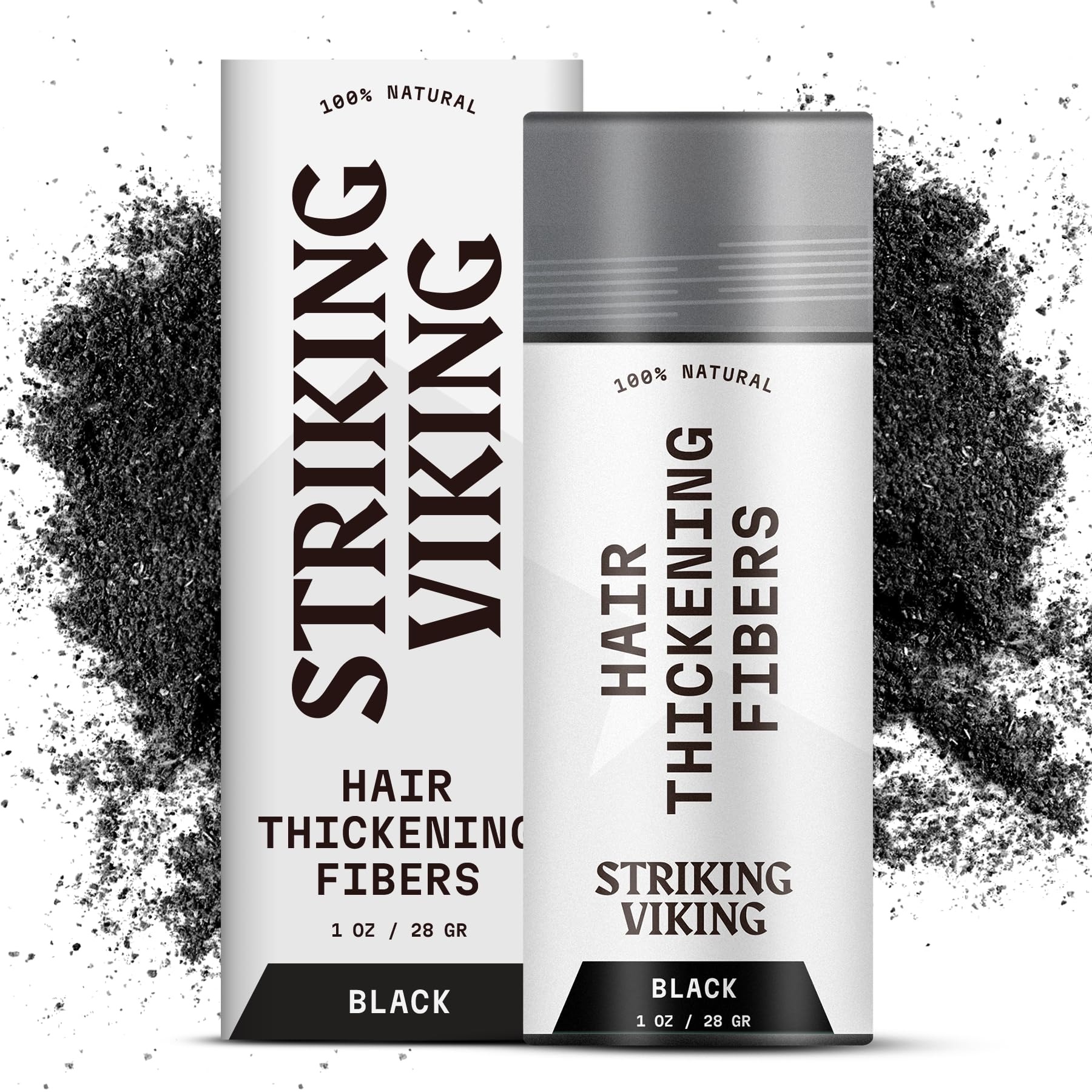 Striking Viking Hair Building Fibers for Thinning Hair (Black) 28g - Natural - Long-Lasting Powder for Undetectable, Thicker Loo